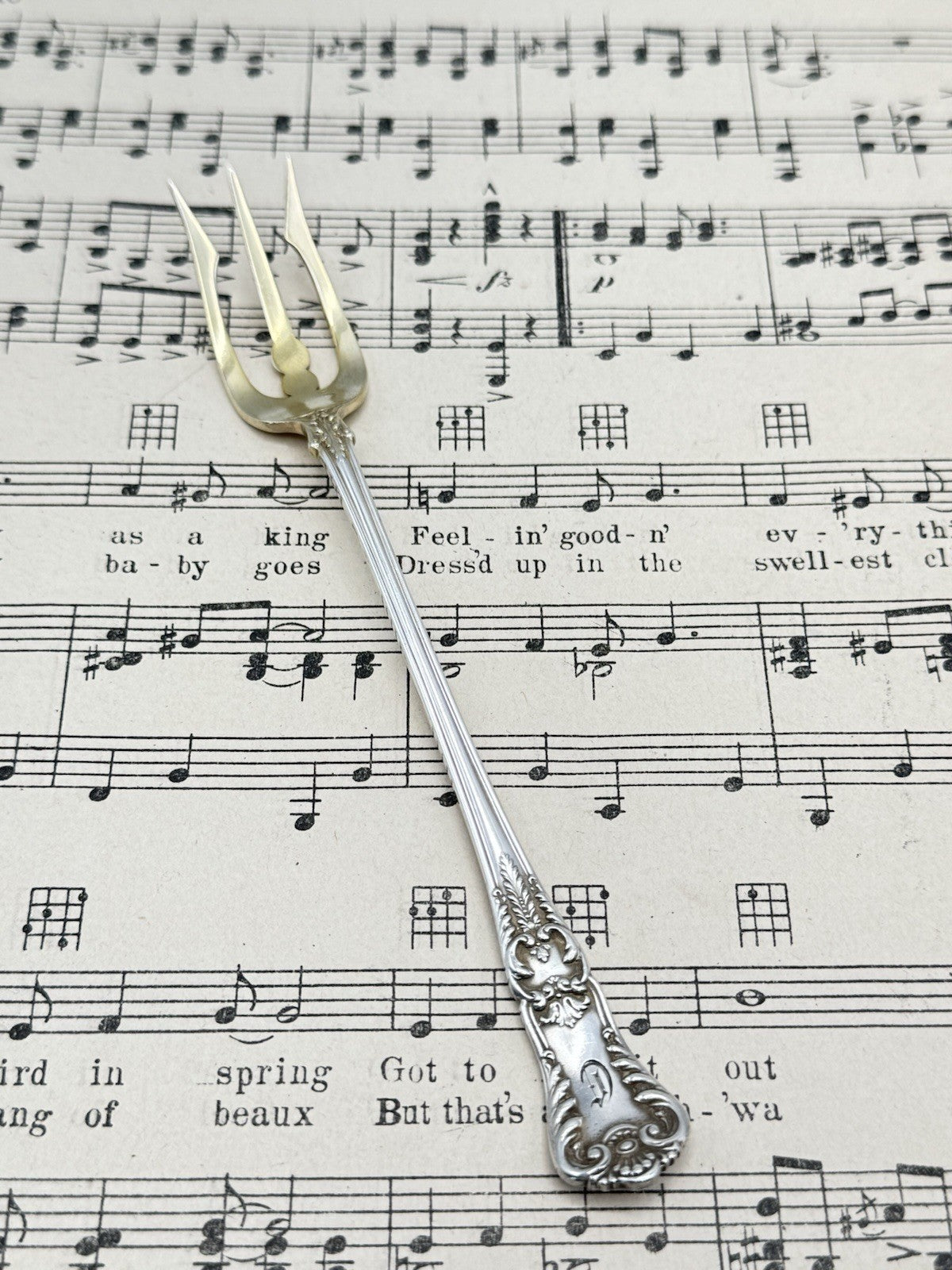 Antique Silverplate GORHAM Richmond 1897 Olive Fork Goldwash Monogram