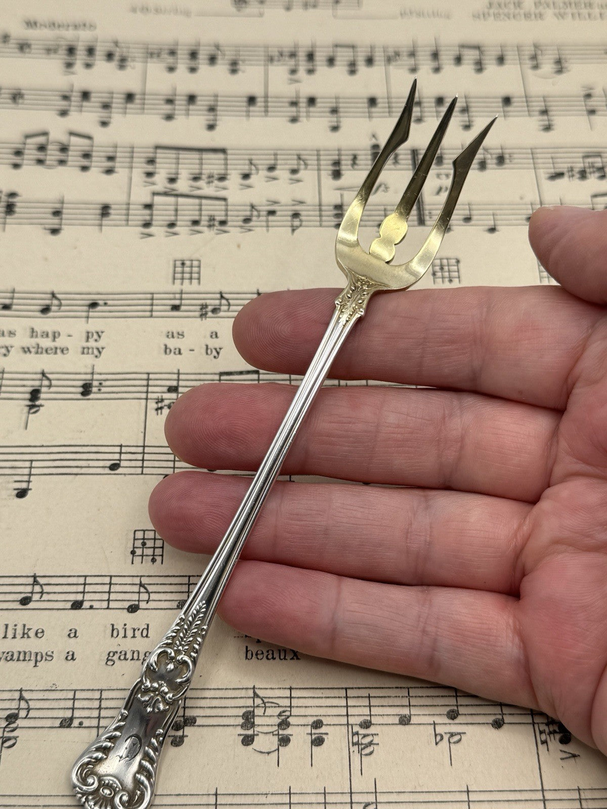 Antique Silverplate GORHAM Richmond 1897 Olive Fork Goldwash Monogram