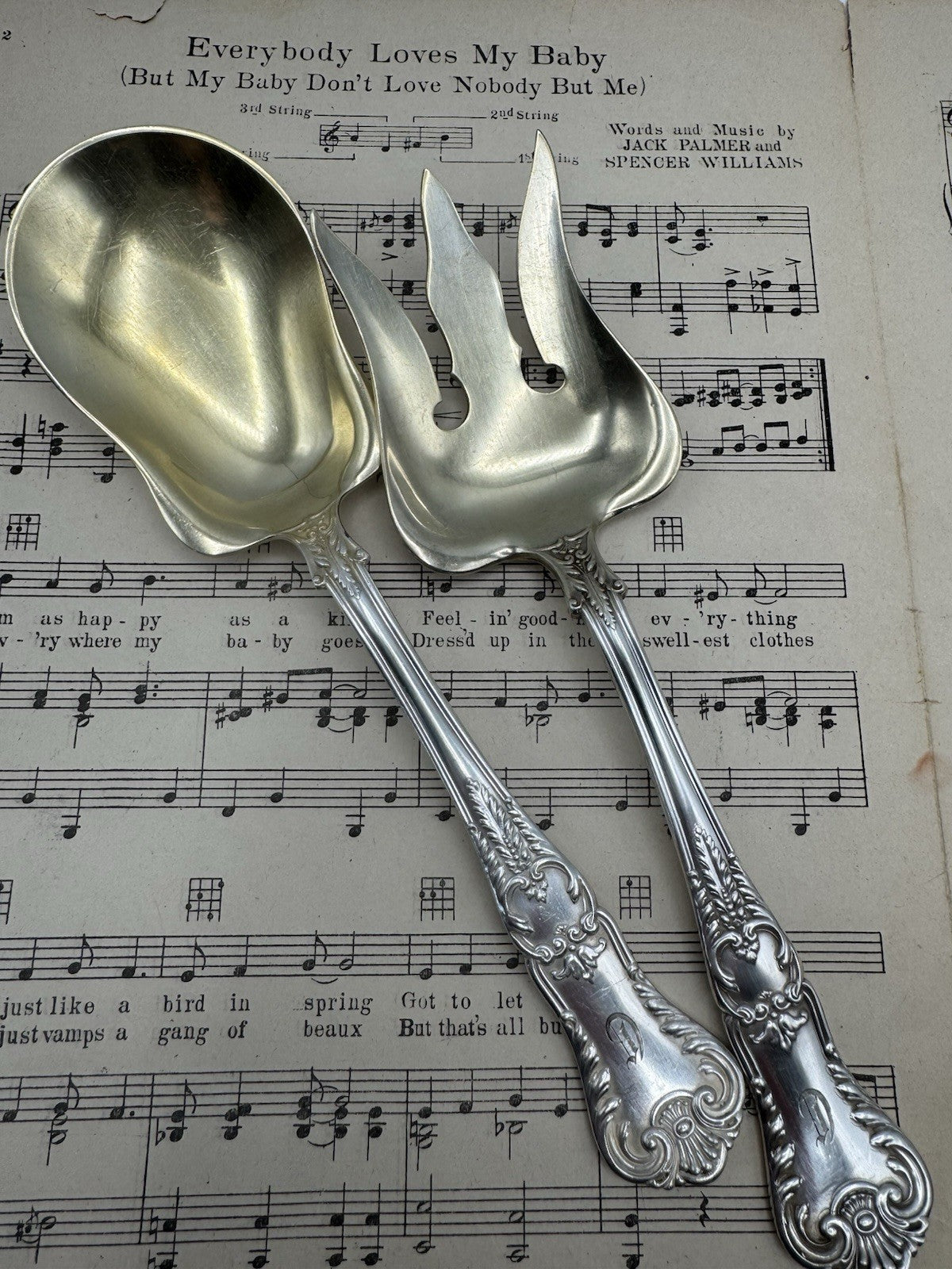 Antique Silverplate GORHAM Richmond 1897 Serving Set Fork & Spoon Goldwash