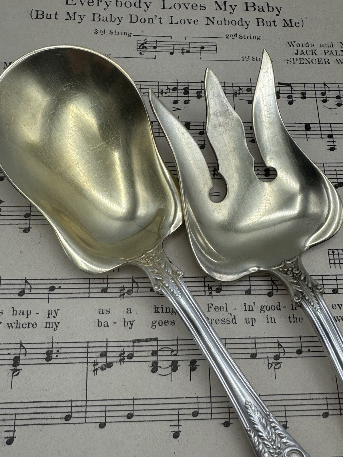 Antique Silverplate GORHAM Richmond 1897 Serving Set Fork & Spoon Goldwash