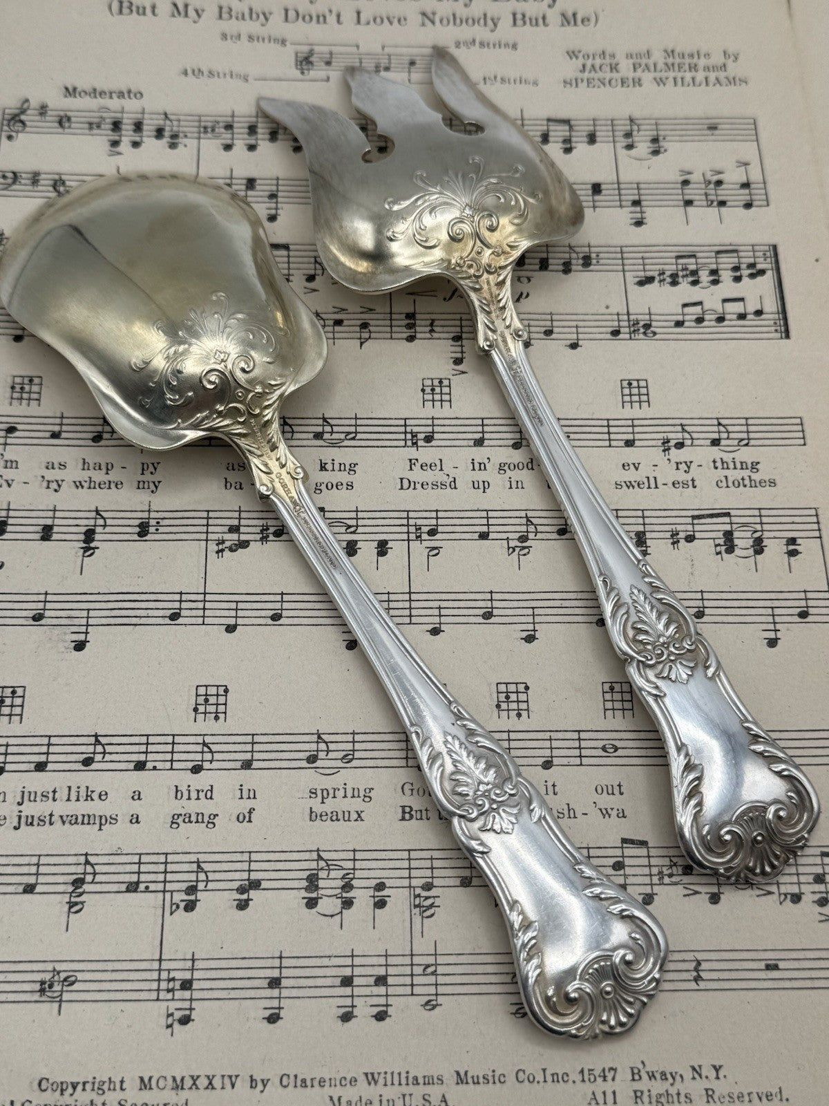 Antique Silverplate GORHAM Richmond 1897 Serving Set Fork & Spoon Goldwash