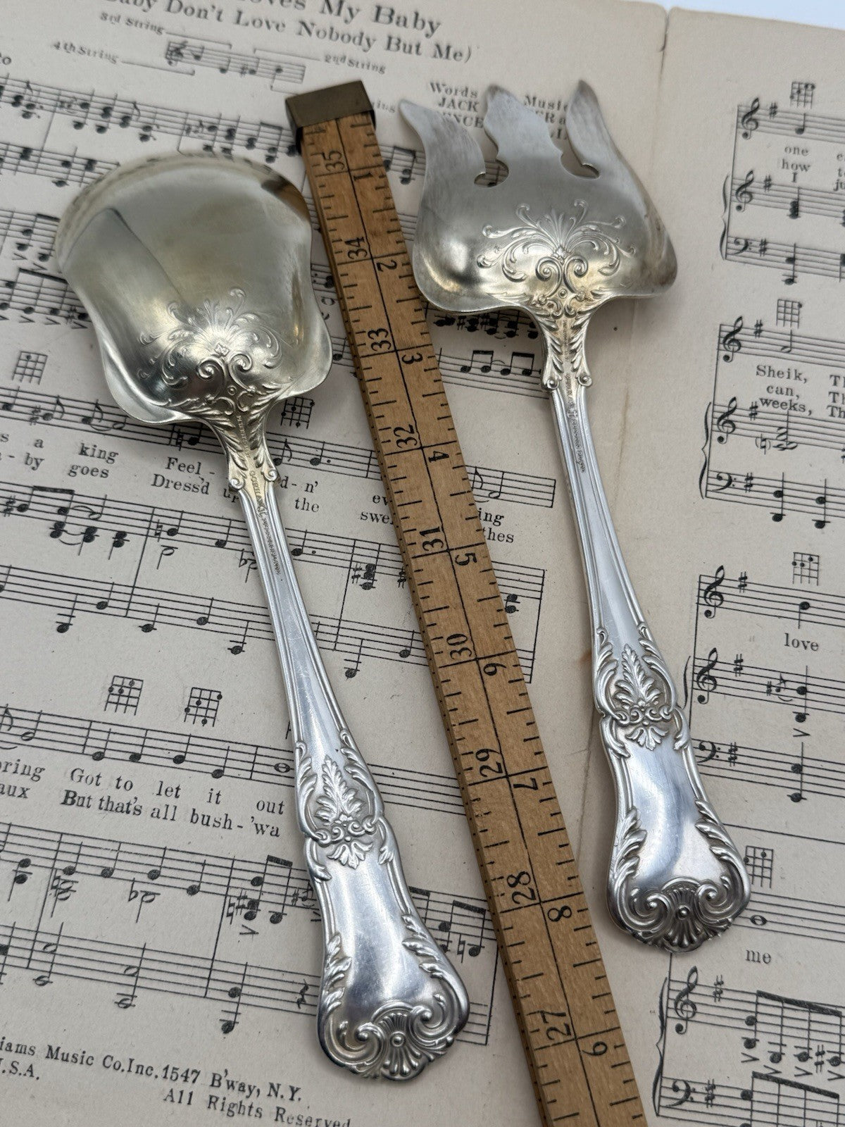 Antique Silverplate GORHAM Richmond 1897 Serving Set Fork & Spoon Goldwash