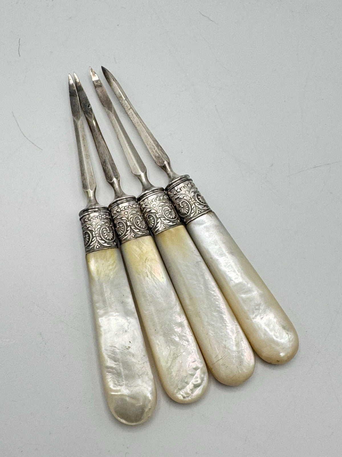 4 ANTIQUE Mother Of Pearl Handled Nut Picks ESTATE FIND