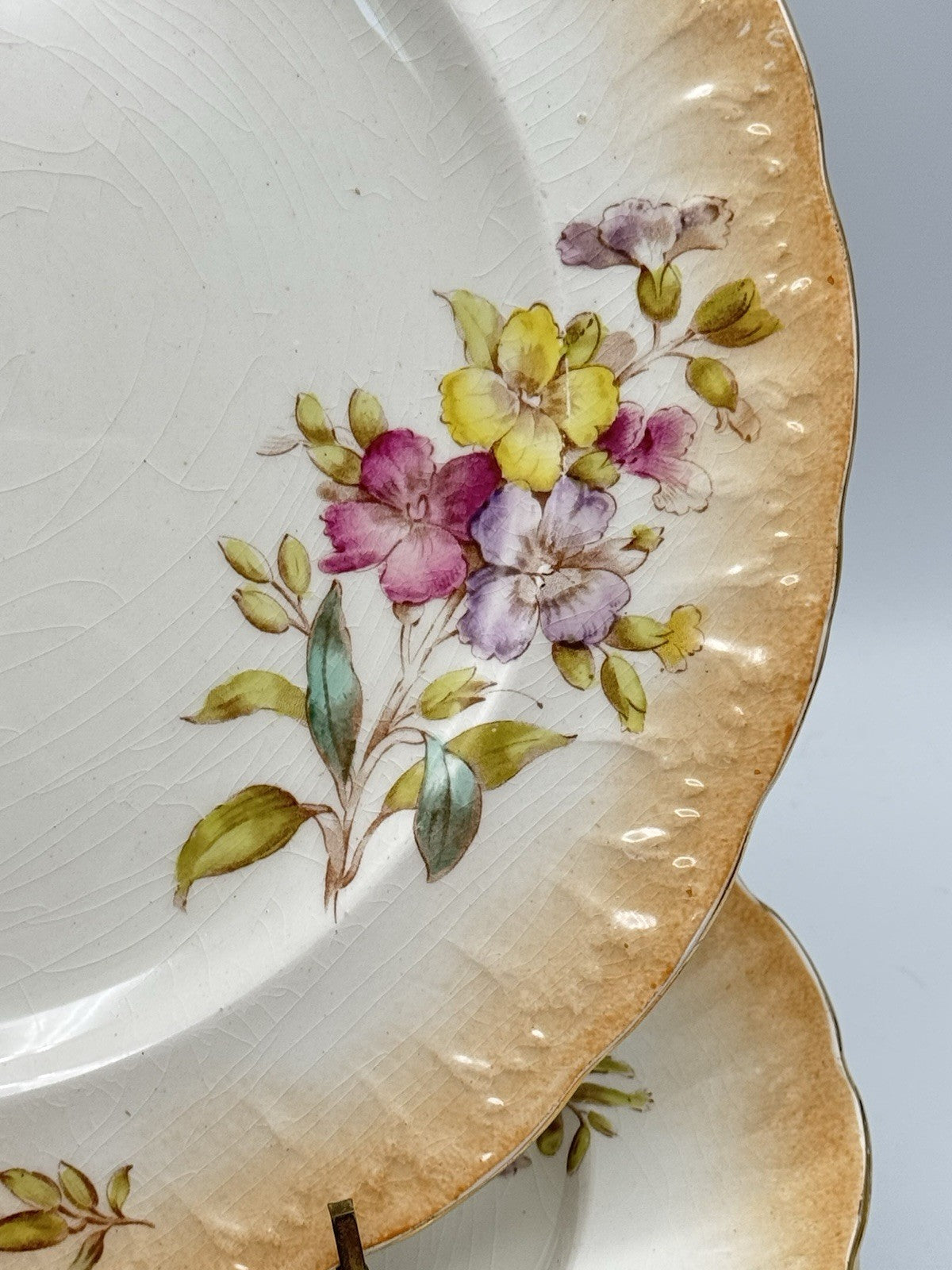 6 ANTIQUE Sampson Bridgwood & Son DINNER PLATES Floral Pink Peach 10.5”