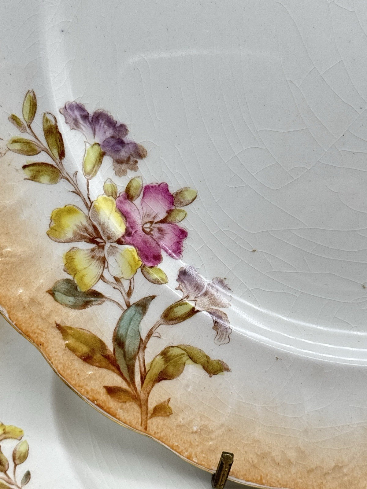 6 ANTIQUE Sampson Bridgwood & Son DINNER PLATES Floral Pink Peach 10.5”