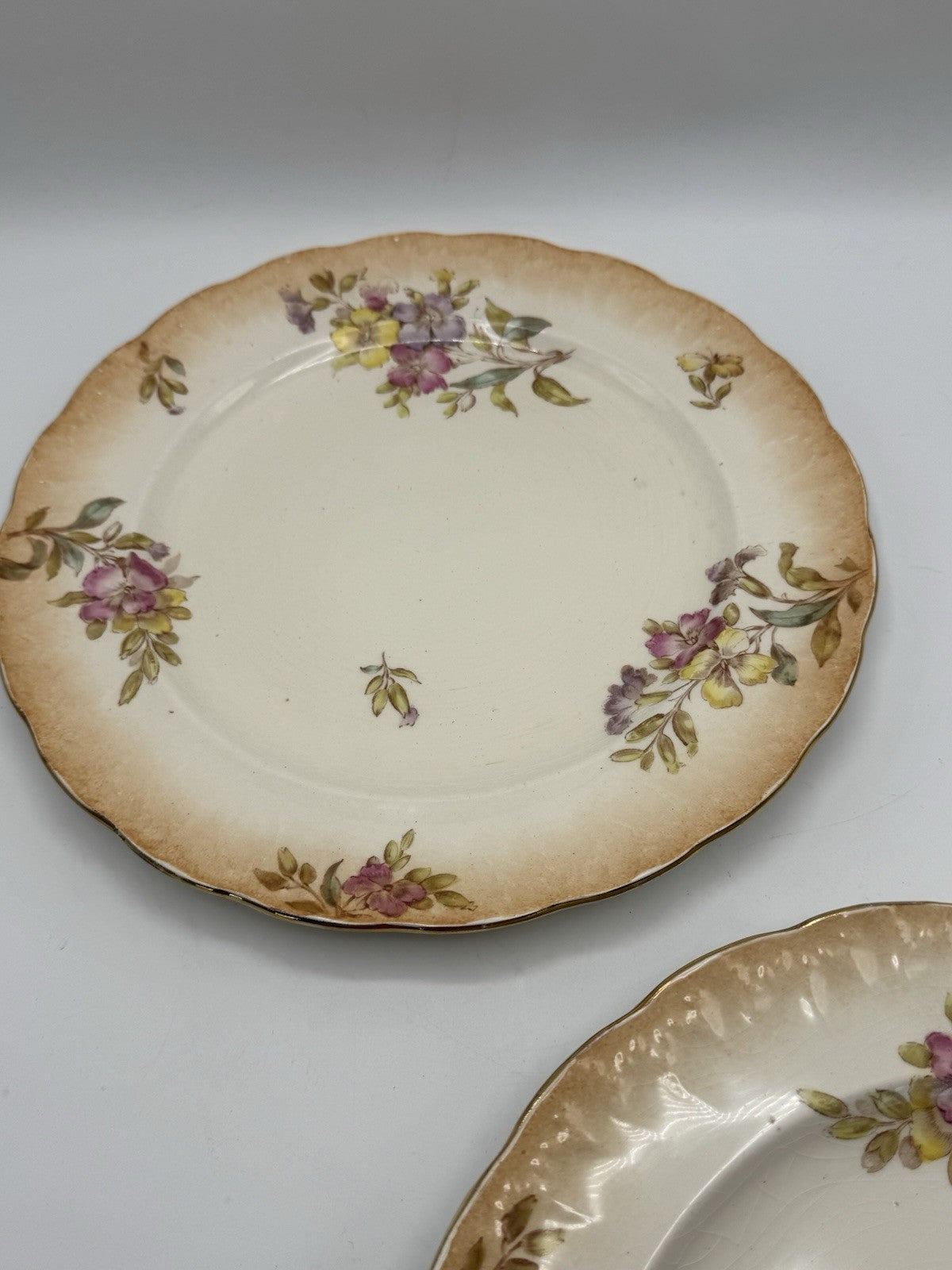 4 ANTIQUE Sampson Bridgwood & Son DINNER PLATES Floral Pink Peach 10.5”