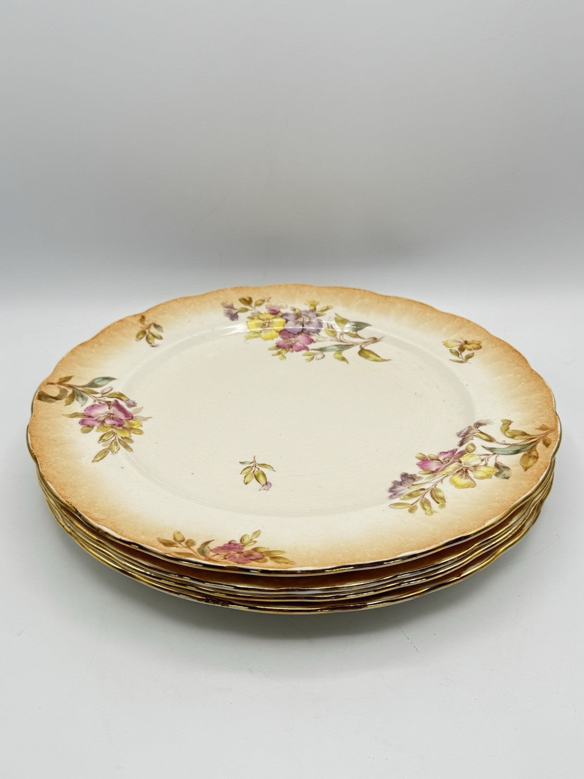 4 ANTIQUE Sampson Bridgwood & Son DINNER PLATES Floral Pink Peach 10.5”