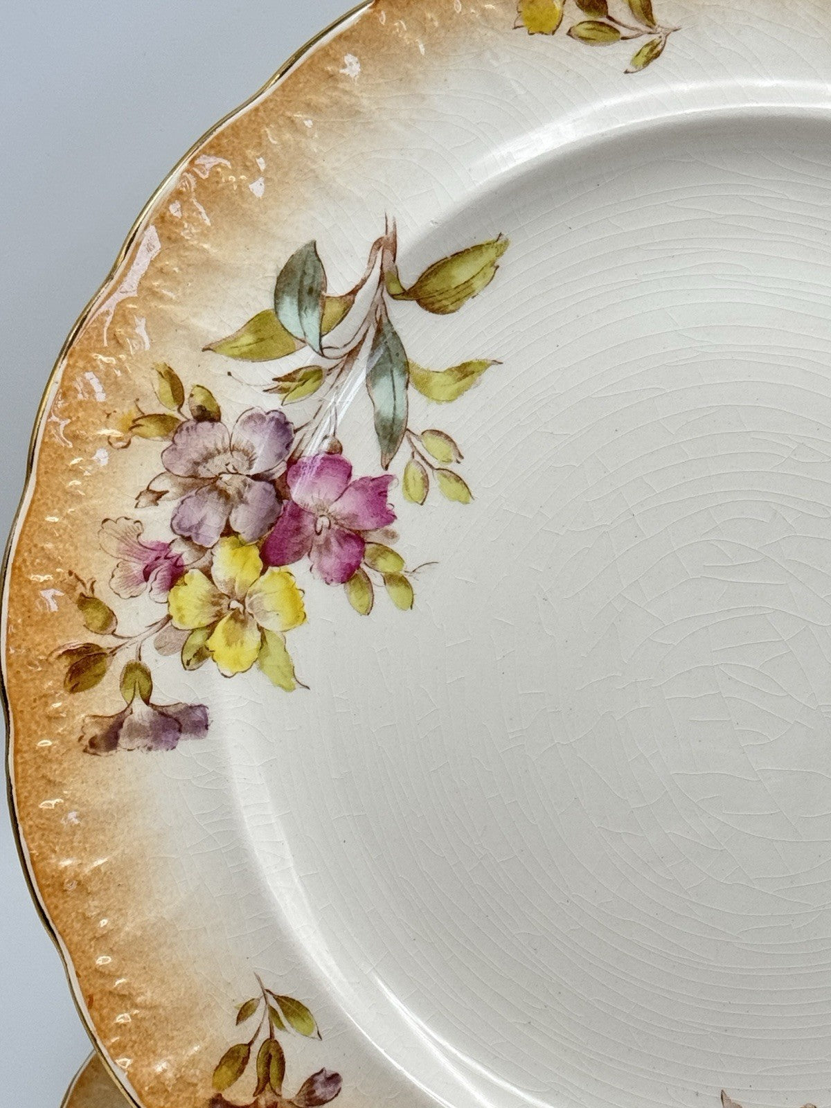 4 ANTIQUE Sampson Bridgwood & Son DINNER PLATES Floral Pink Peach 10.5”