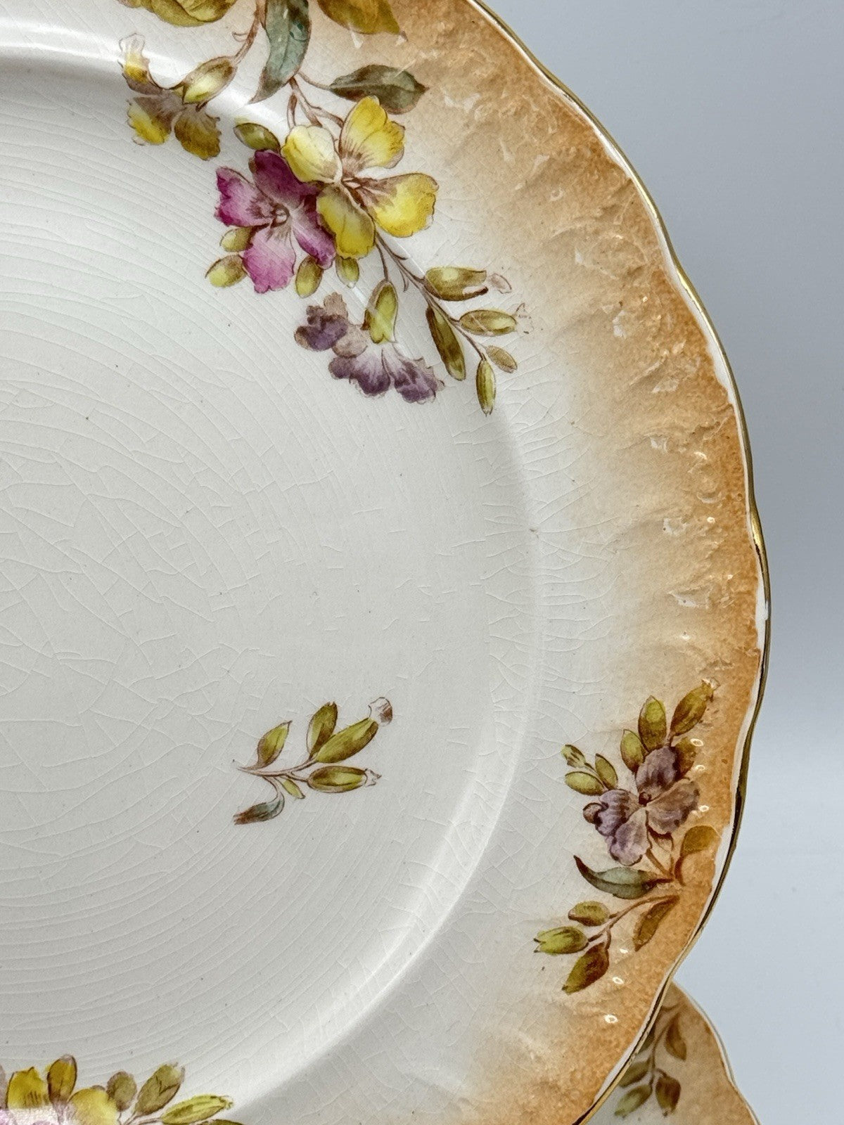 4 ANTIQUE Sampson Bridgwood & Son DINNER PLATES Floral Pink Peach 10.5”