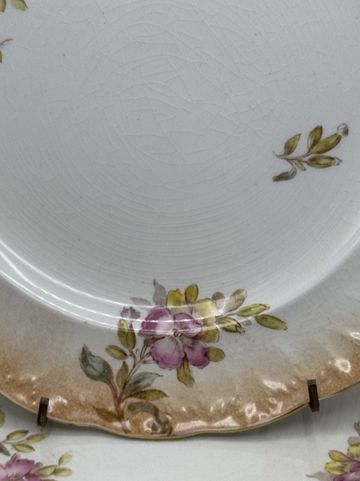 4 ANTIQUE Sampson Bridgwood & Son DINNER PLATES Floral Pink Peach 10.5”