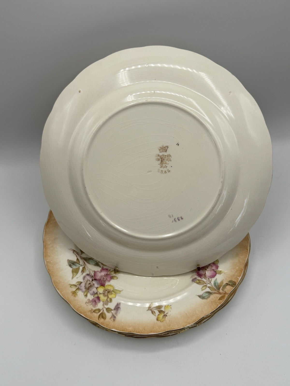 4 ANTIQUE Sampson Bridgwood & Son DINNER PLATES Floral Pink Peach 10.5”