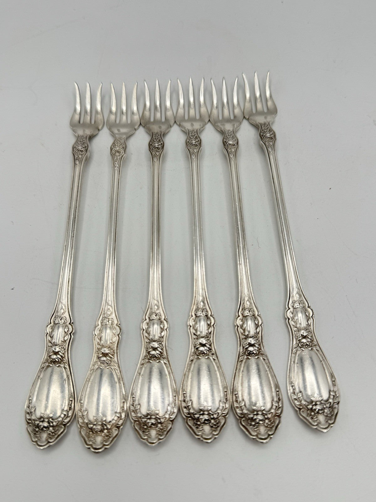 6 Antique Style Silverplate Cocktail Forks HERITAGE 1953Pattern 1847 Rogers Bros