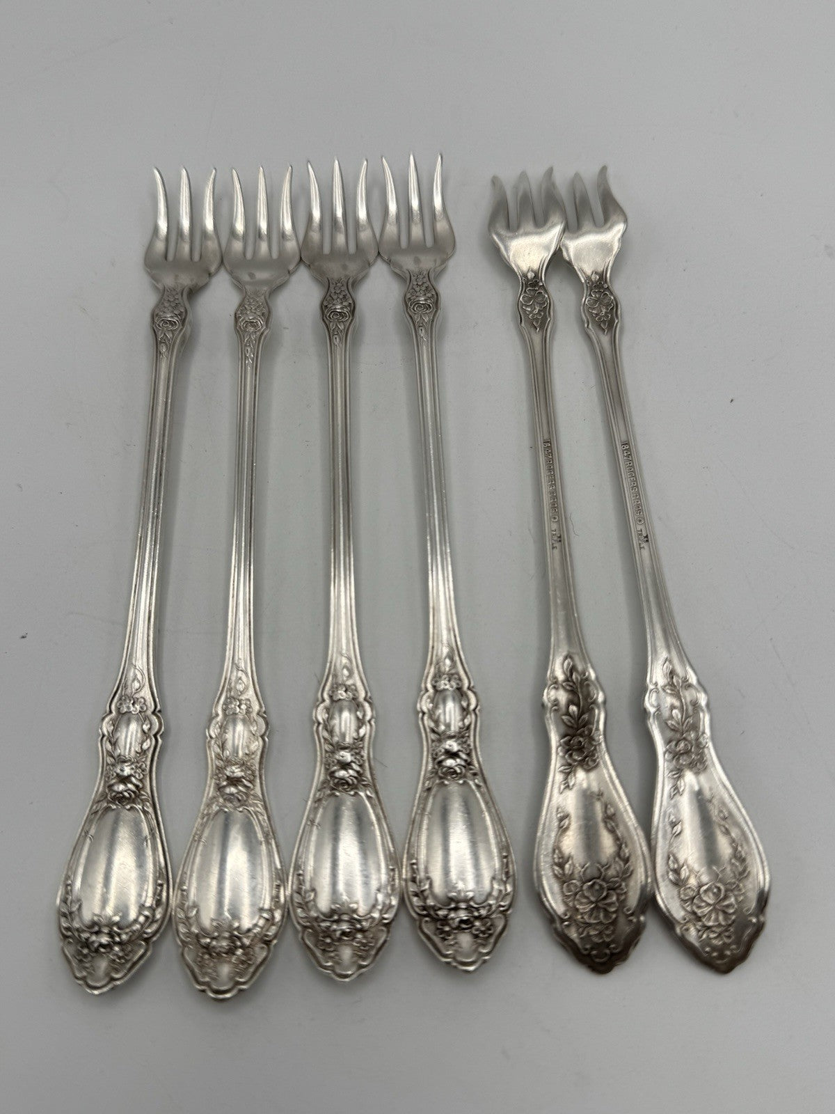 6 Antique Style Silverplate Cocktail Forks HERITAGE 1953Pattern 1847 Rogers Bros