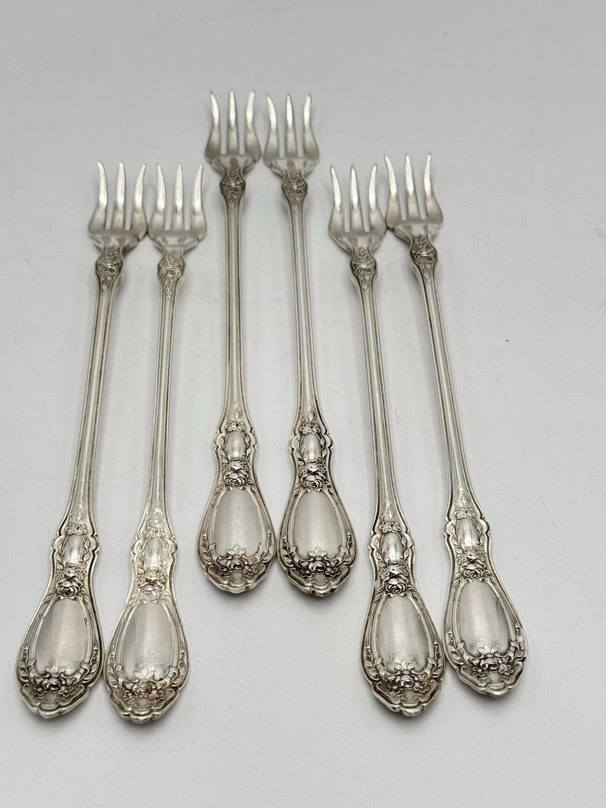6 Antique Style Silverplate Cocktail Forks HERITAGE 1953Pattern 1847 Rogers Bros