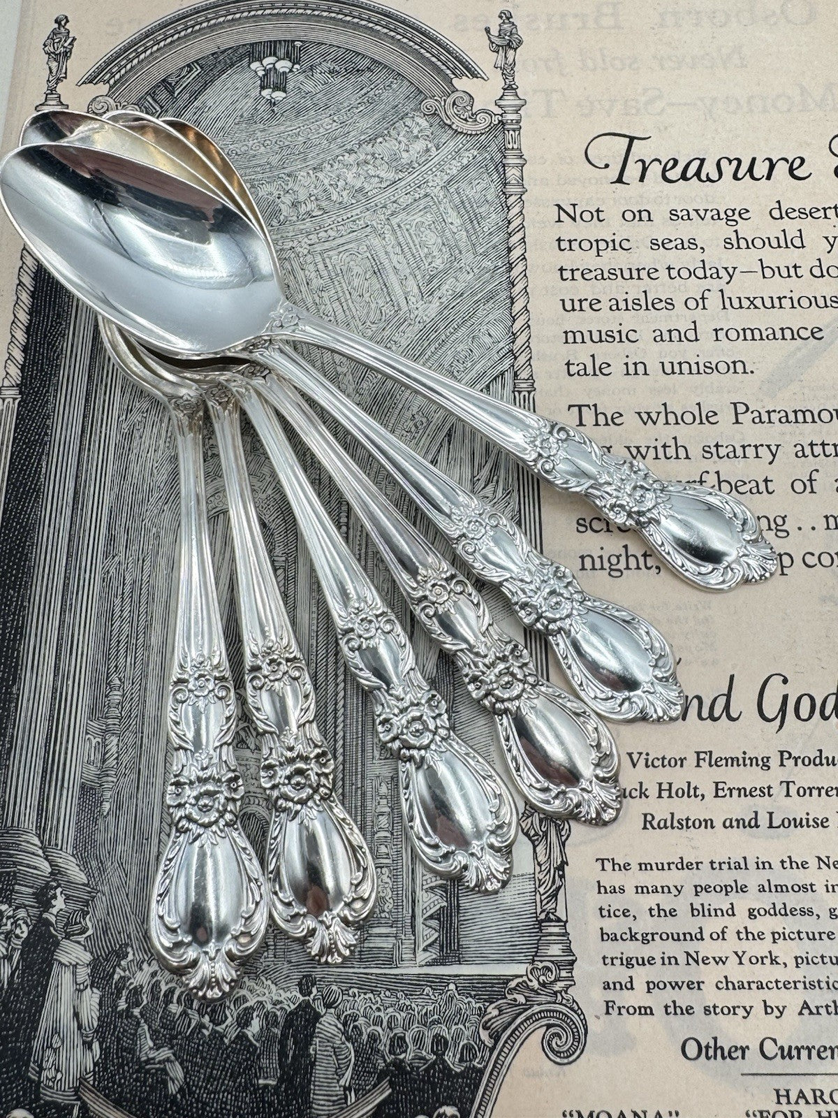 6 Antique Style Silverplate Tea Spoons HERITAGE 1953 Pattern 1847 Rogers Bros