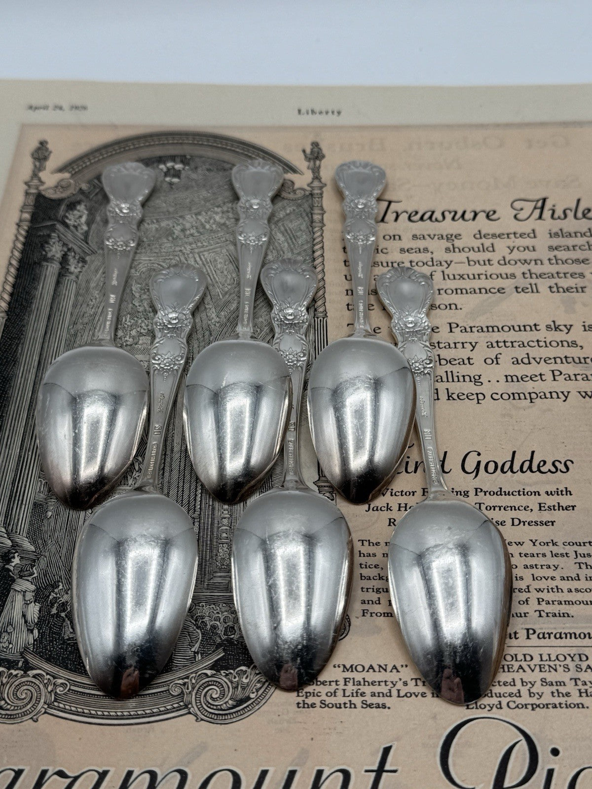 6 Antique Style Silverplate Tea Spoons HERITAGE 1953 Pattern 1847 Rogers Bros