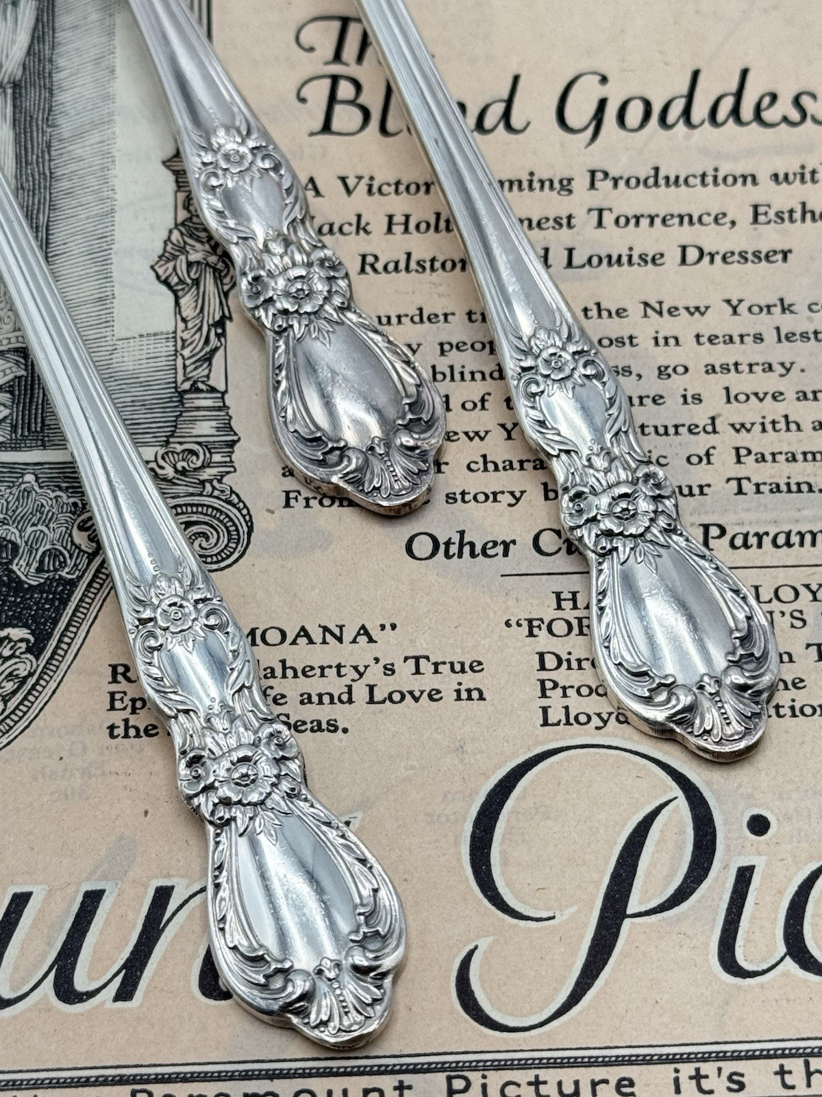 3 Antique Style Silverplate Ice Tea Spoons HERITAGE 1953 Pattern 1847 Rogers
