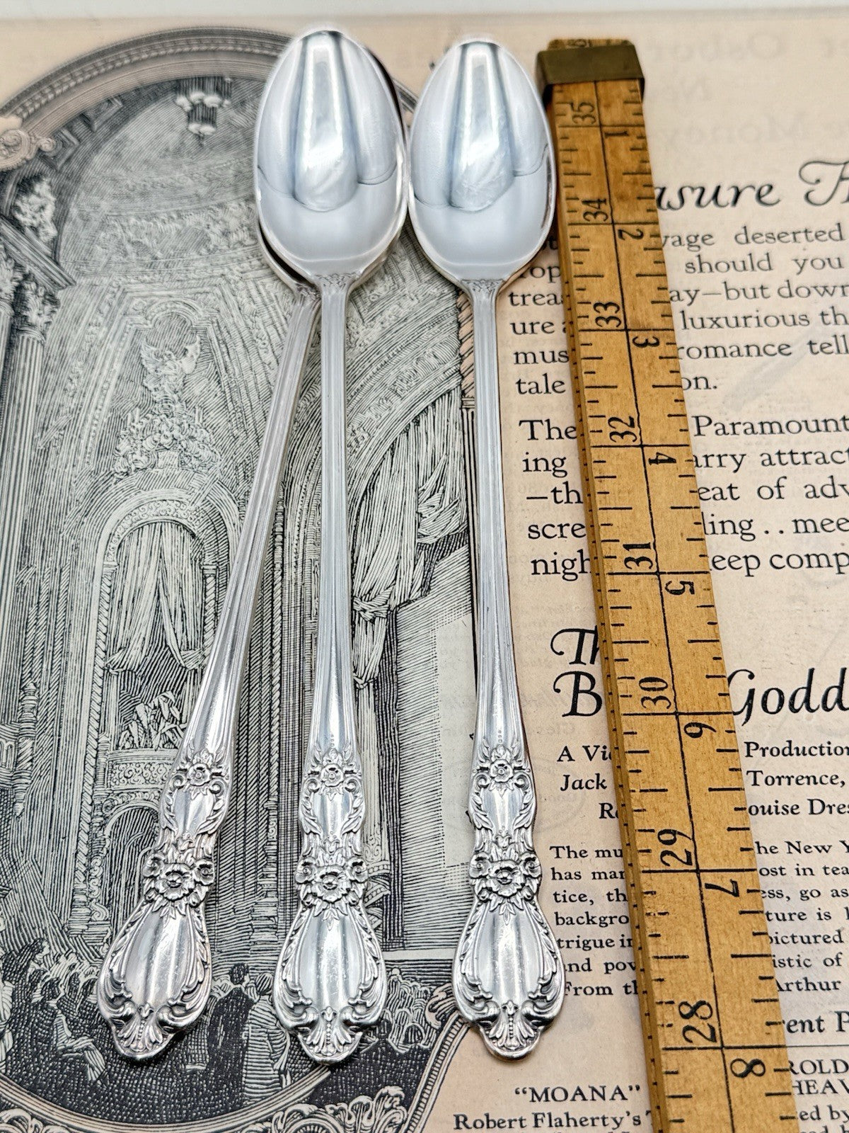 3 Antique Style Silverplate Ice Tea Spoons HERITAGE 1953 Pattern 1847 Rogers