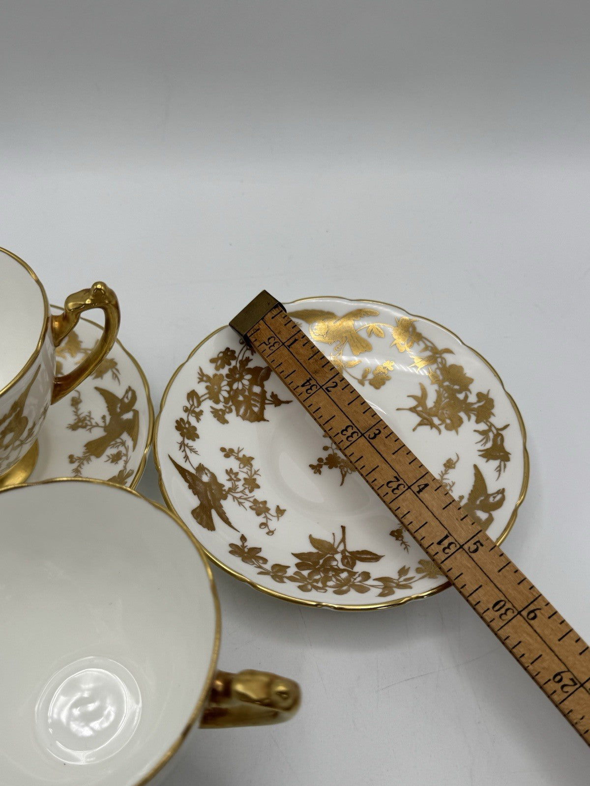 2 Cups & Saucers Coalport Birds Gold Scalloped Design ESTATE FIND