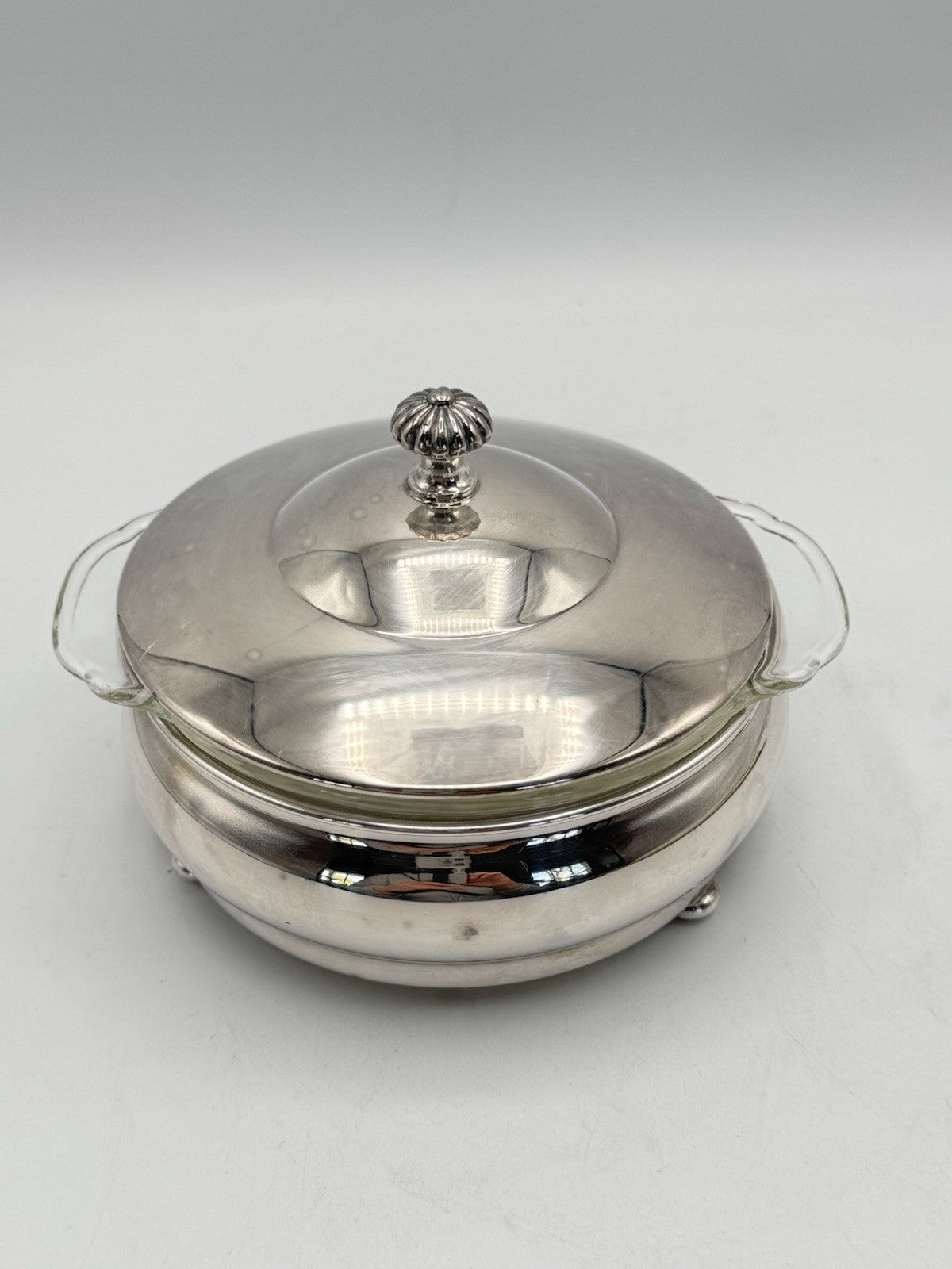 Vintage MCM Fire King Silverplate Bowl Glass Insert Retro Silver Dish SMALL