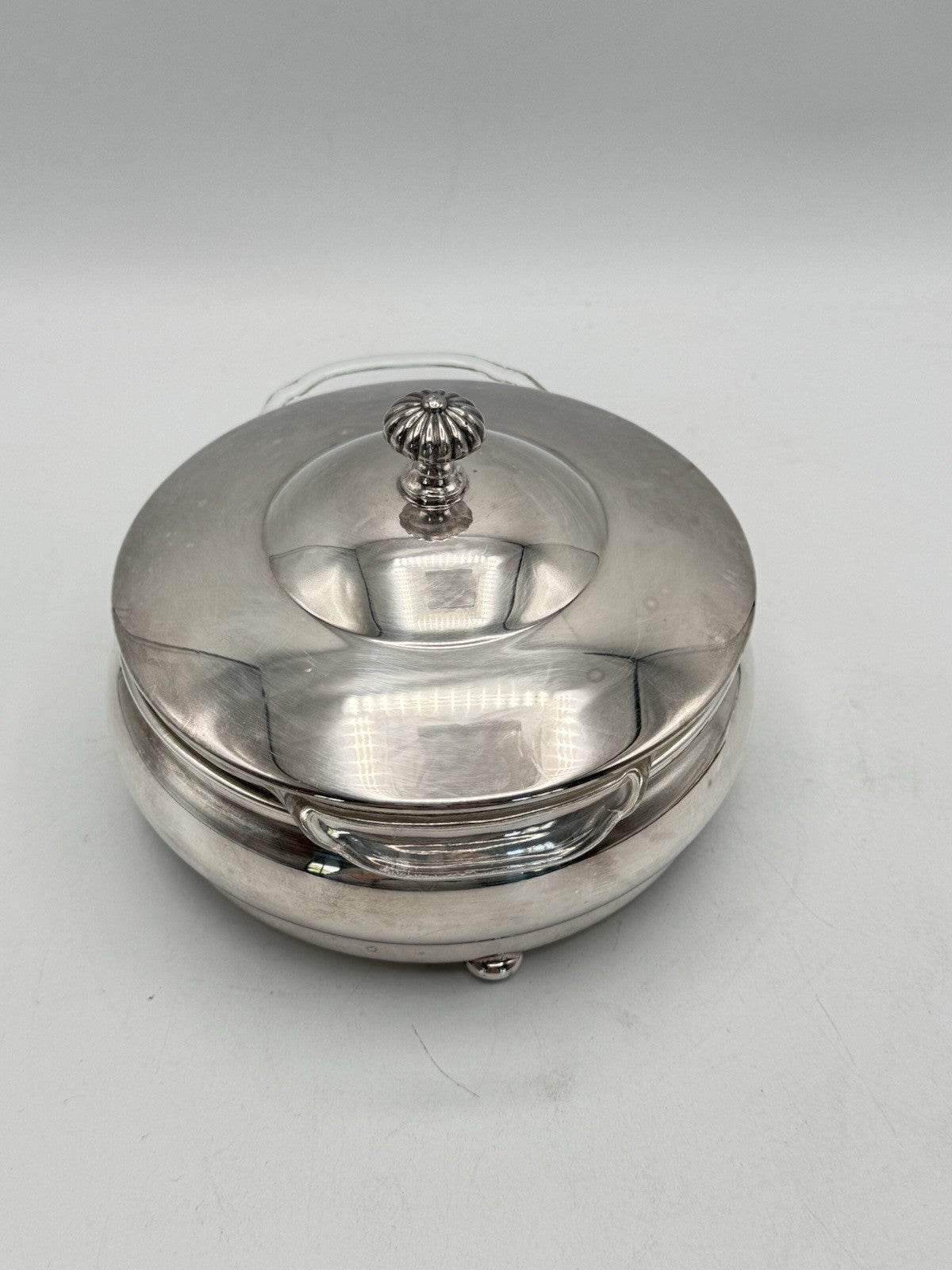 Vintage MCM Fire King Silverplate Bowl Glass Insert Retro Silver Dish SMALL