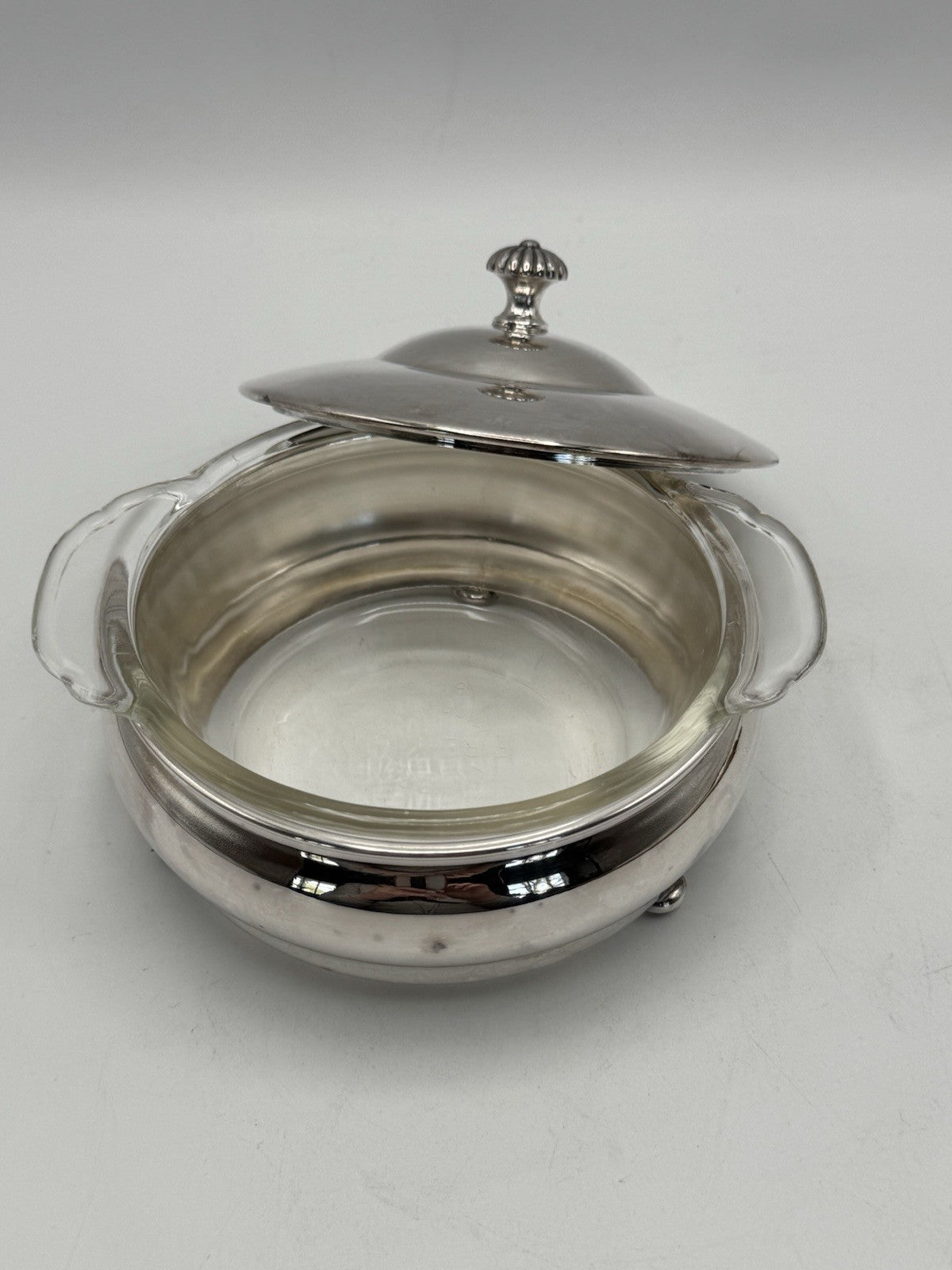 Vintage MCM Fire King Silverplate Bowl Glass Insert Retro Silver Dish SMALL