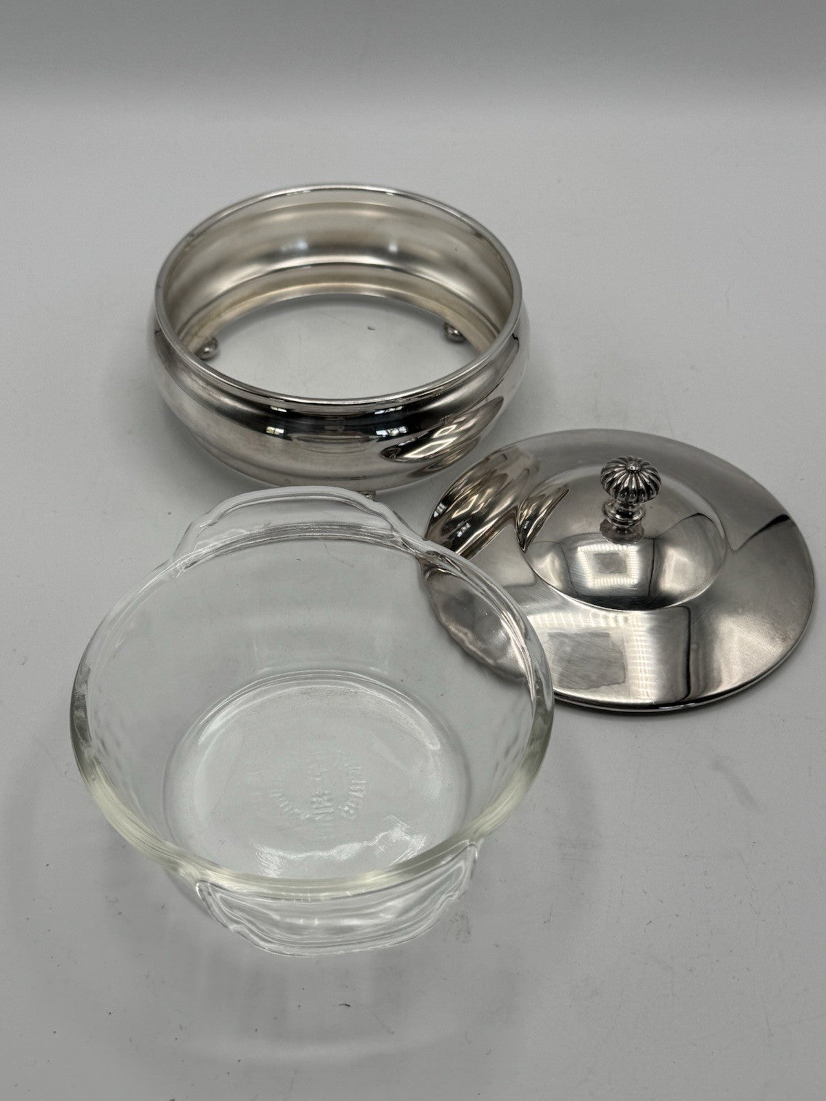 Vintage MCM Fire King Silverplate Bowl Glass Insert Retro Silver Dish SMALL