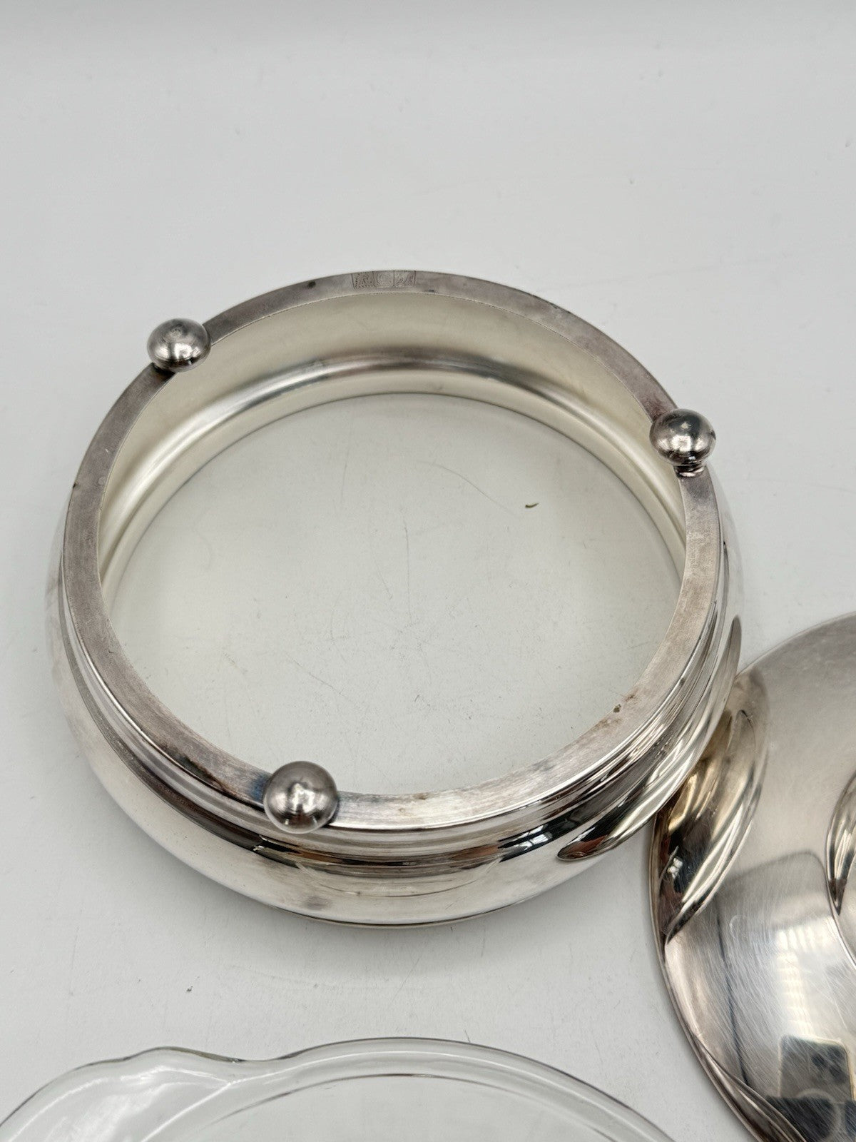 Vintage MCM Fire King Silverplate Bowl Glass Insert Retro Silver Dish SMALL