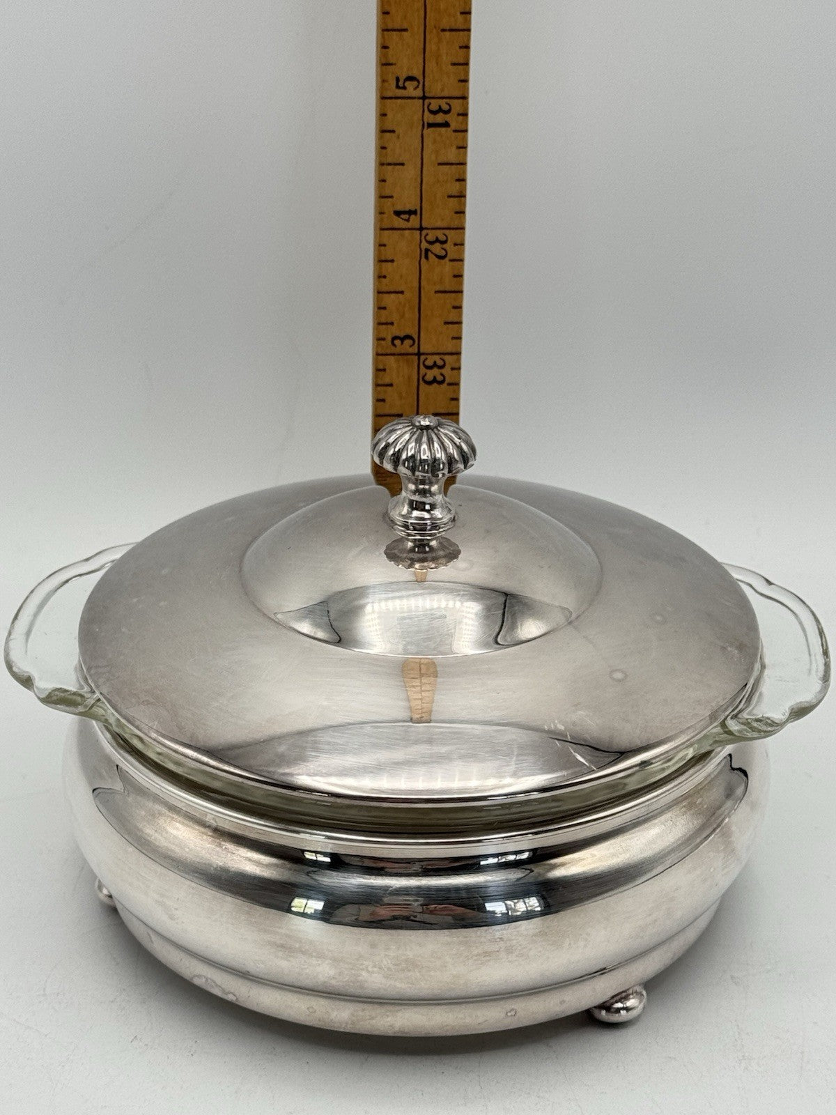 Vintage MCM Fire King Silverplate Bowl Glass Insert Retro Silver Dish SMALL