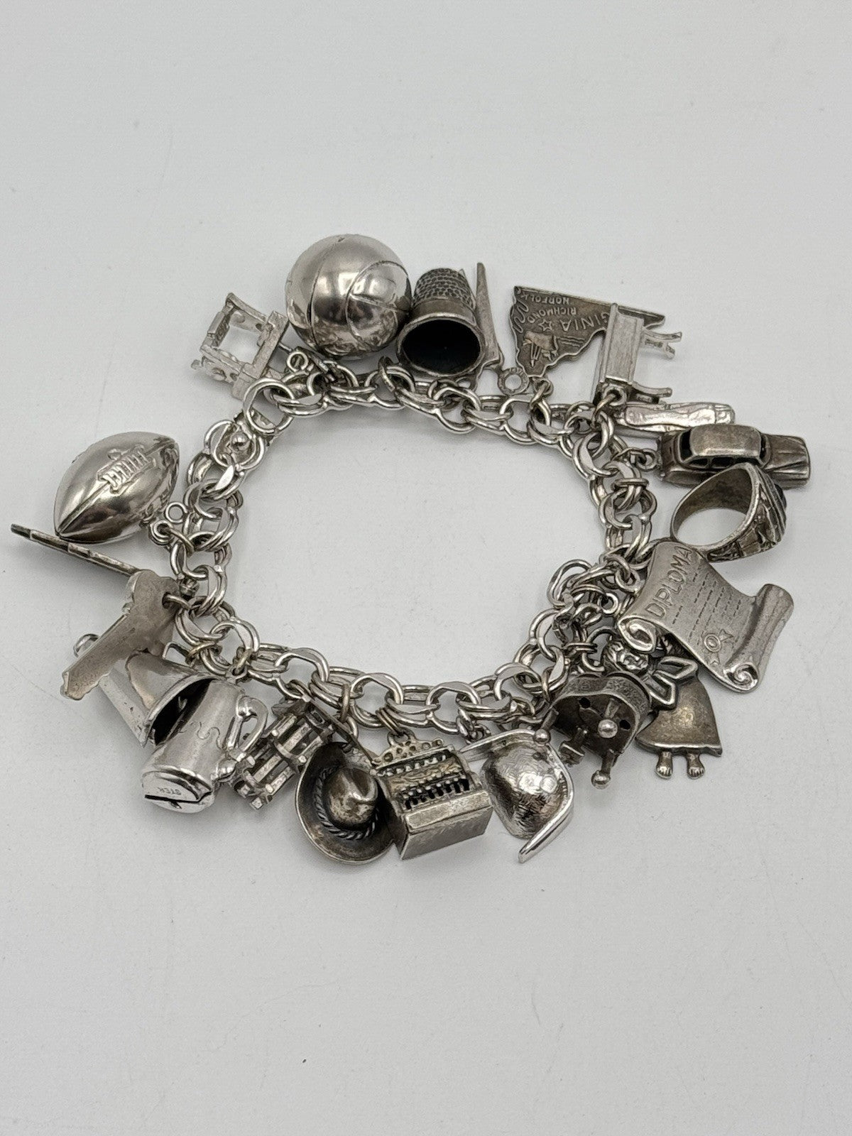 Vintage Sterling LOADED Charm Bracelet 23 Charms 6.5” ESTATE FIND