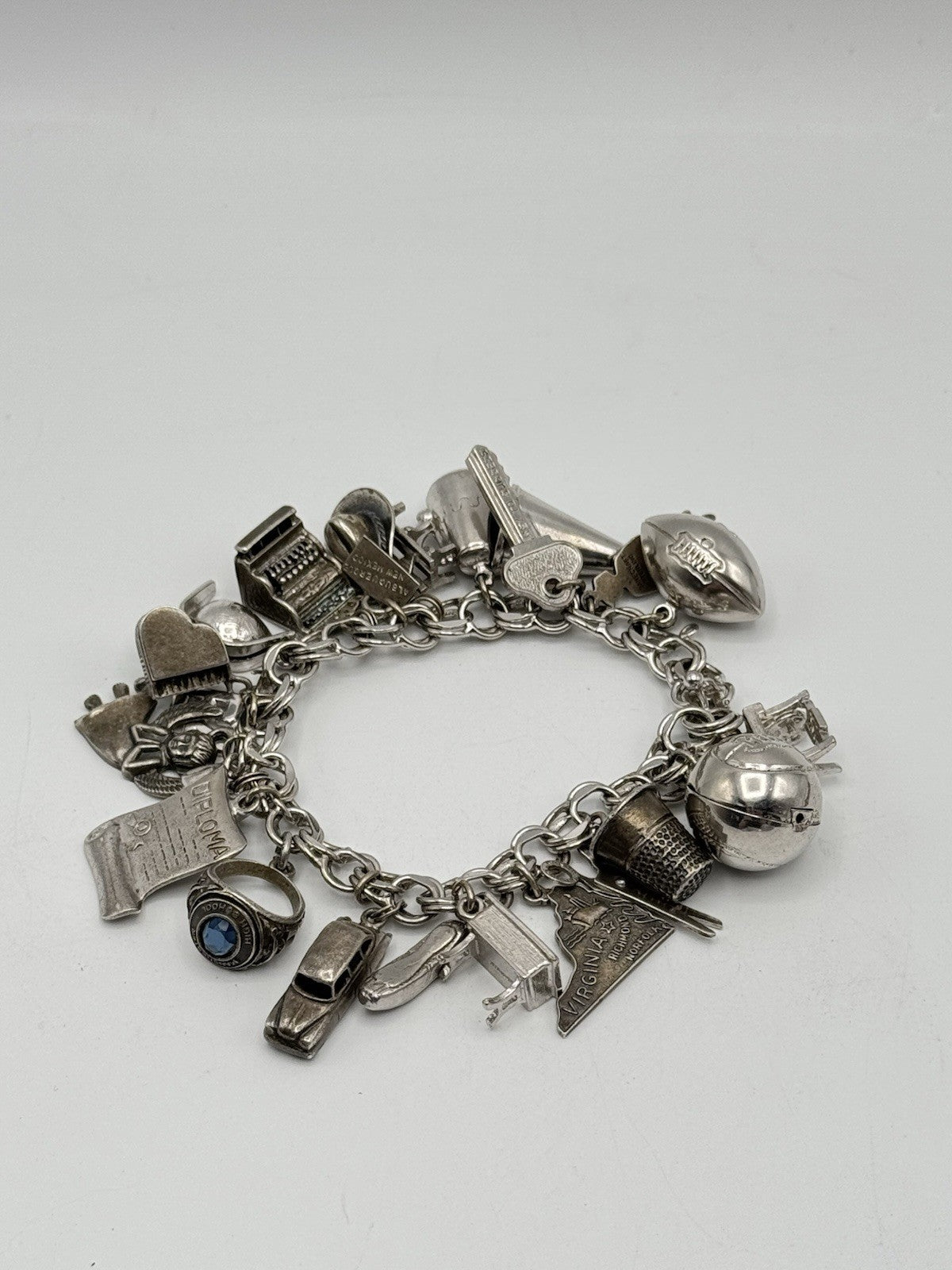 Vintage Sterling LOADED Charm Bracelet 23 Charms 6.5” ESTATE FIND