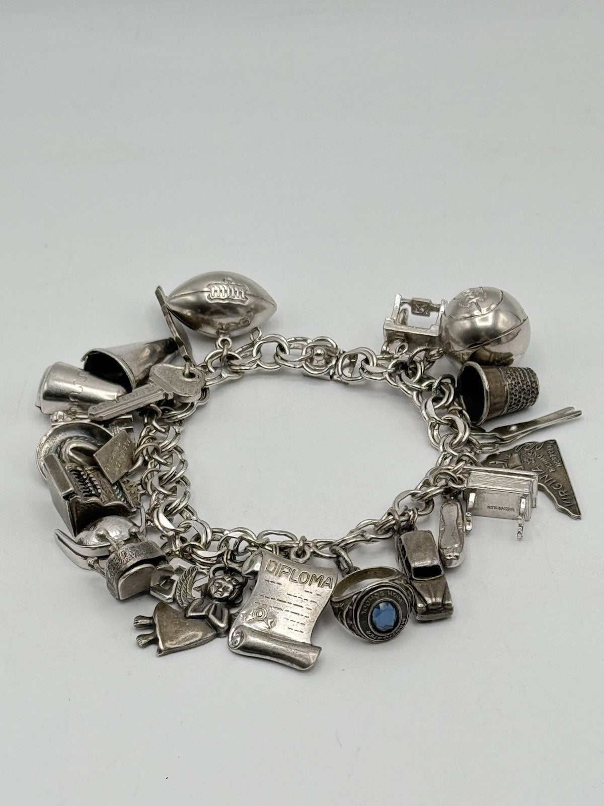 Vintage Sterling LOADED Charm Bracelet 23 Charms 6.5” ESTATE FIND