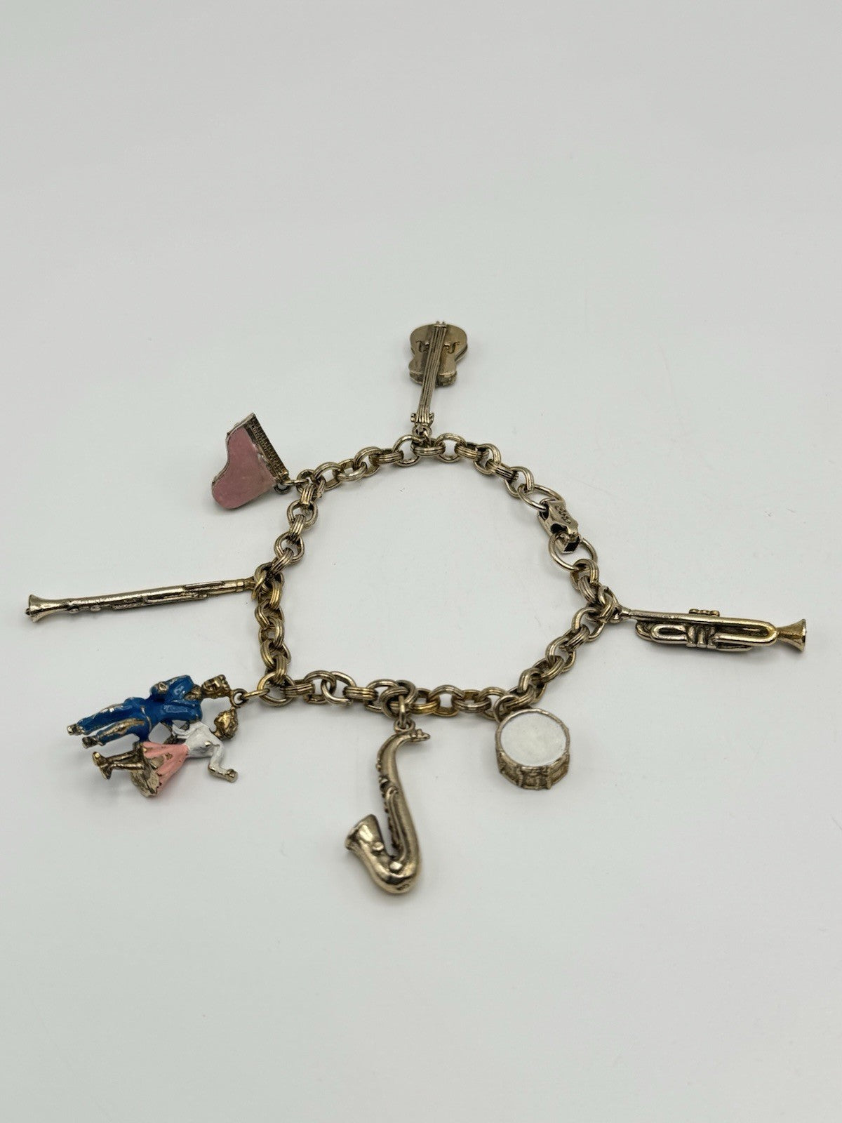 Vintage Coro Goldtone Bracelet Jazz Music Charms With Dancing Couple ESTATE FIND