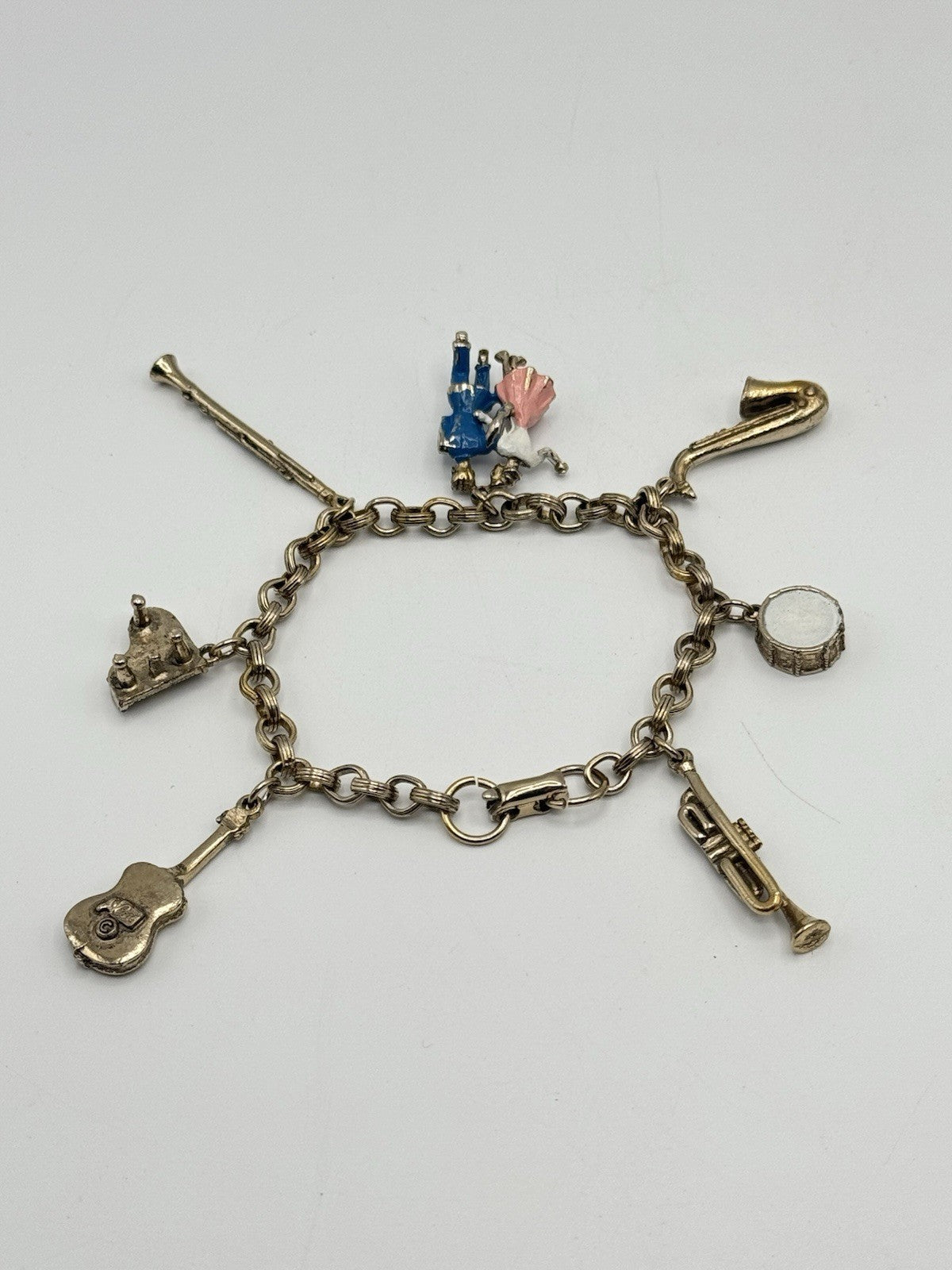 Vintage Coro Goldtone Bracelet Jazz Music Charms With Dancing Couple ESTATE FIND