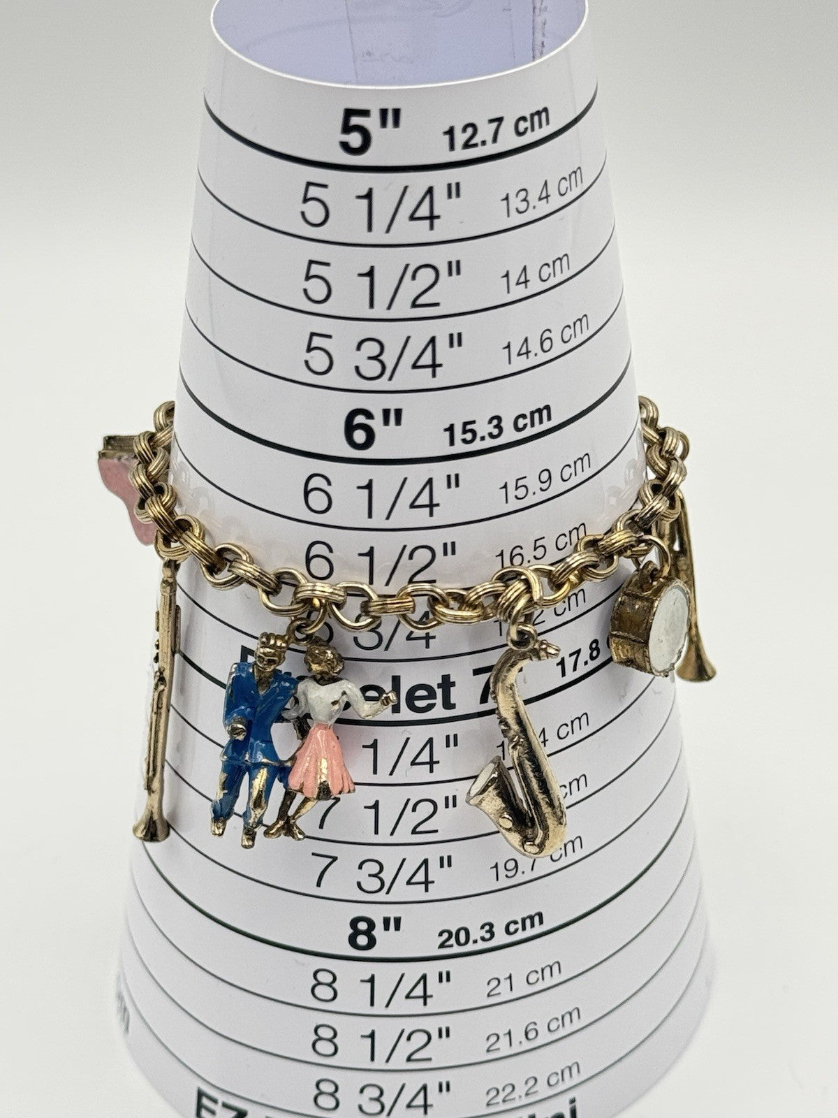 Vintage Coro Goldtone Bracelet Jazz Music Charms With Dancing Couple ESTATE FIND