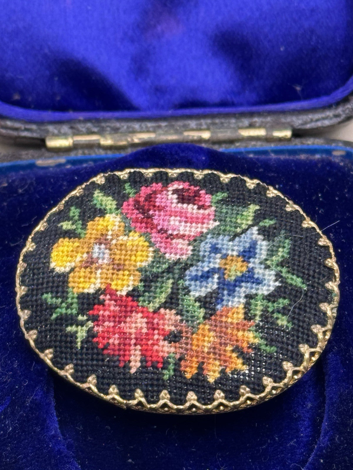 Vintage Petit Point Needlepoint Brooch ESTATE FIND