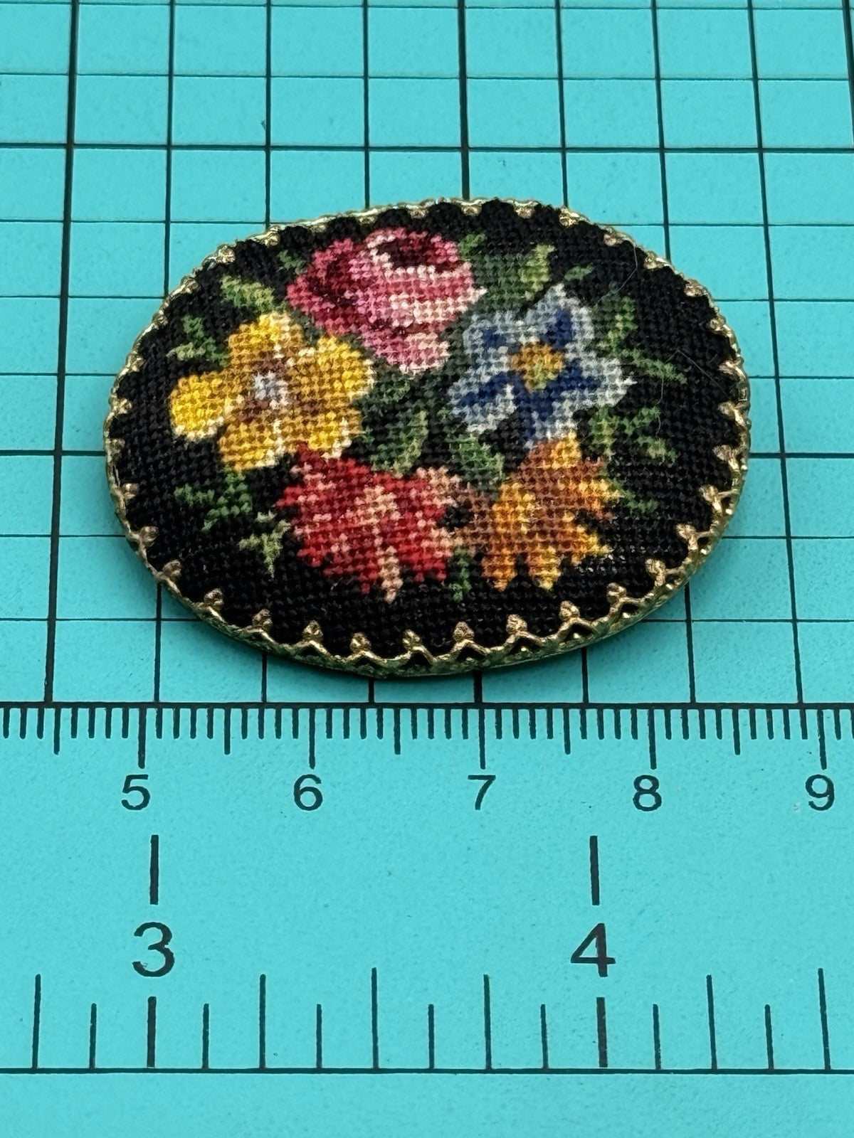 Vintage Petit Point Needlepoint Brooch ESTATE FIND