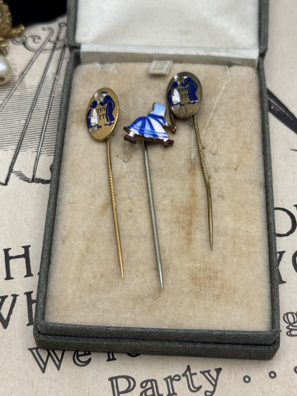 Set Of 3 ADVERTISING Linns Dutch Butter & Dutch Cleaner Stick Pins Enameled