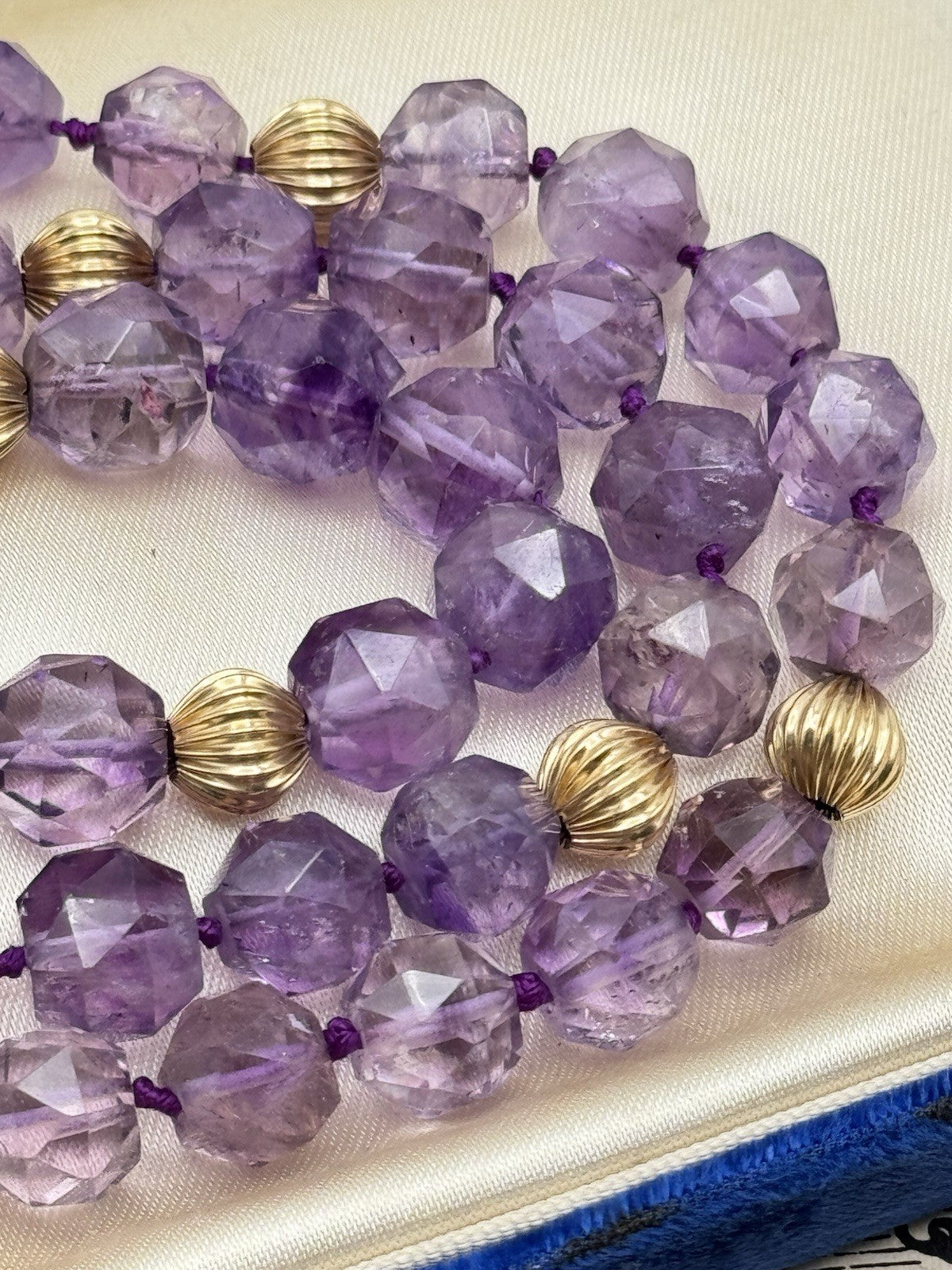 Vintage Faceted Amethyst Necklace Bead Necklace 30” Never Ending Knotted