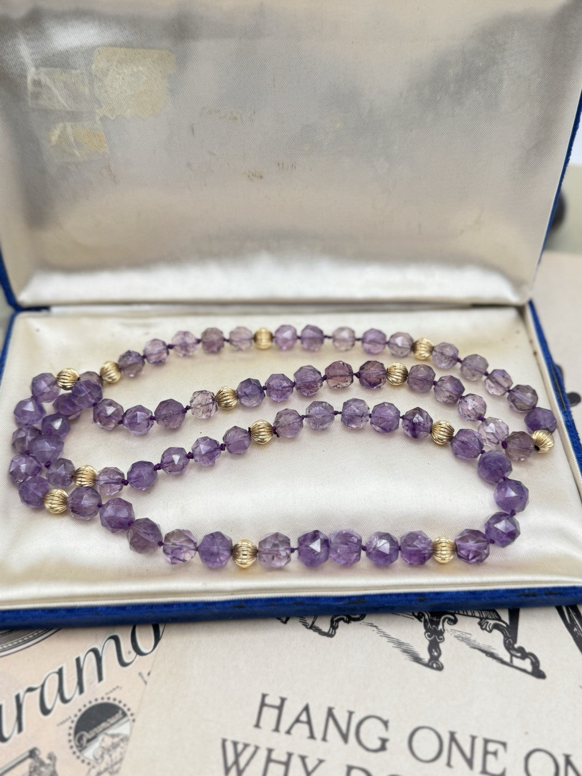 Vintage Faceted Amethyst Necklace Bead Necklace 30” Never Ending Knotted