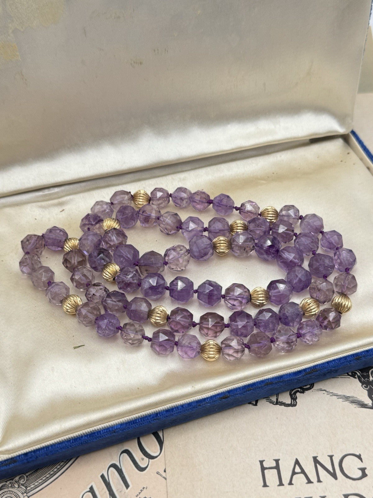 Vintage Faceted Amethyst Necklace Bead Necklace 30” Never Ending Knotted