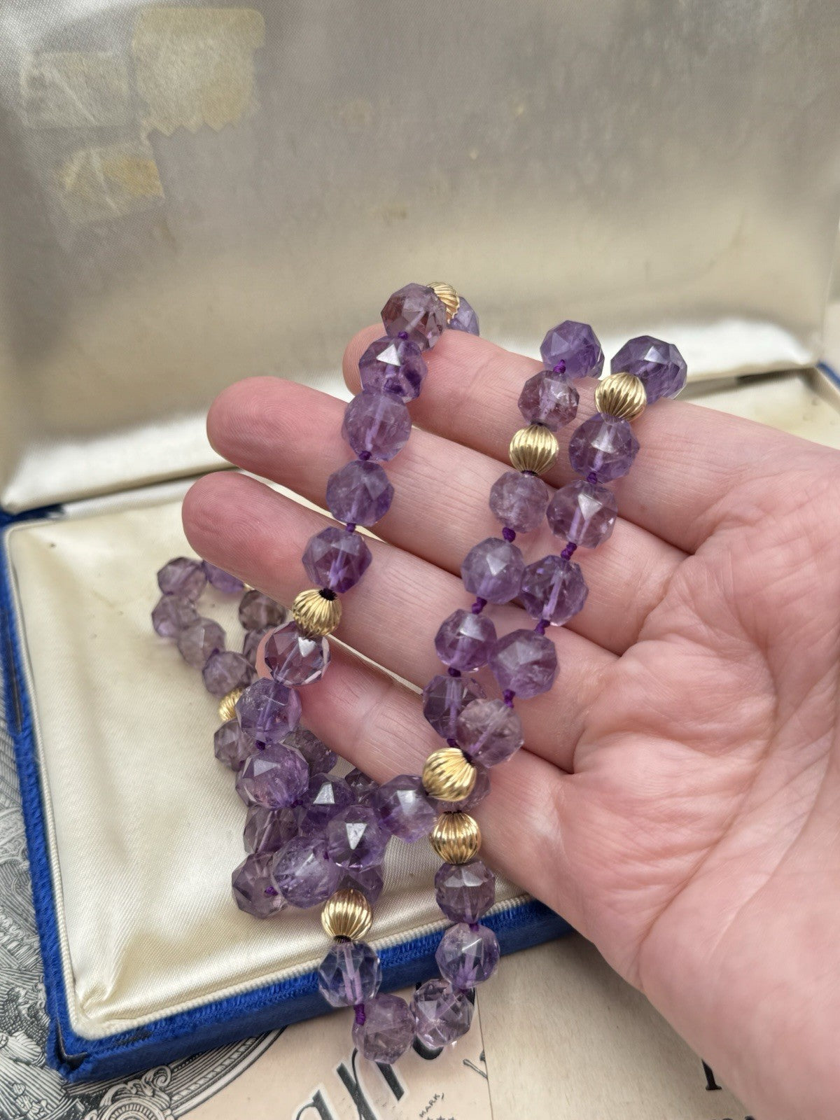 Vintage Faceted Amethyst Necklace Bead Necklace 30” Never Ending Knotted