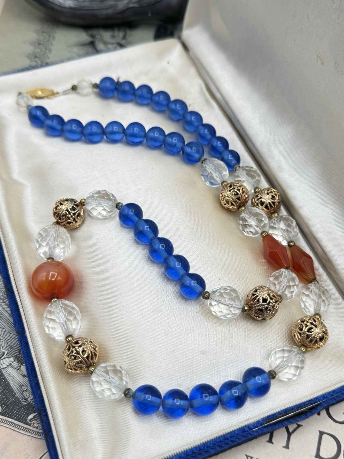 Vintage Faceted Glass Blue Glass Beads ESTATE FIND 25”