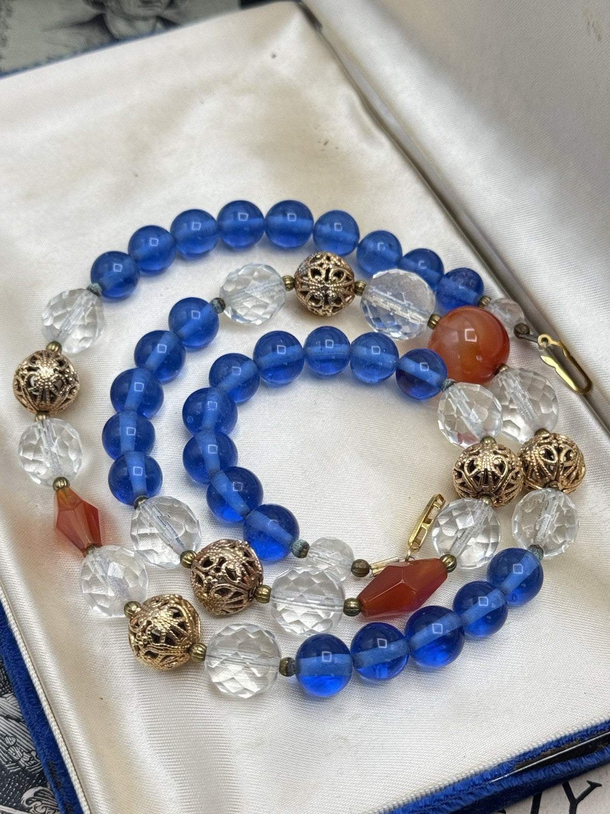 Vintage Faceted Glass Blue Glass Beads ESTATE FIND 25”
