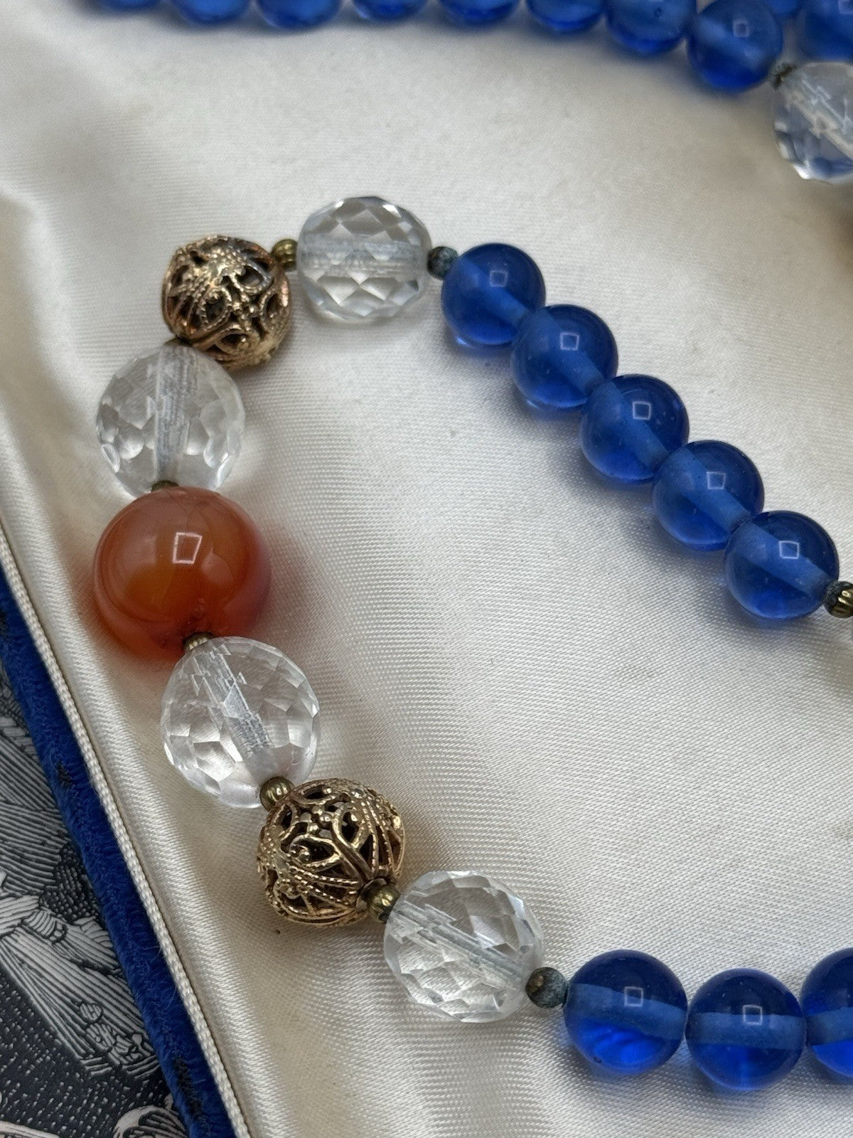 Vintage Faceted Glass Blue Glass Beads ESTATE FIND 25”