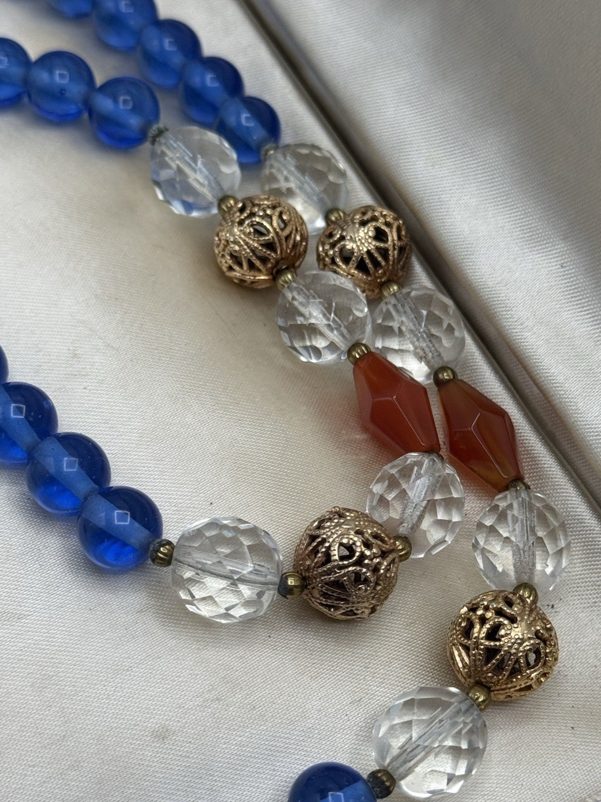 Vintage Faceted Glass Blue Glass Beads ESTATE FIND 25”