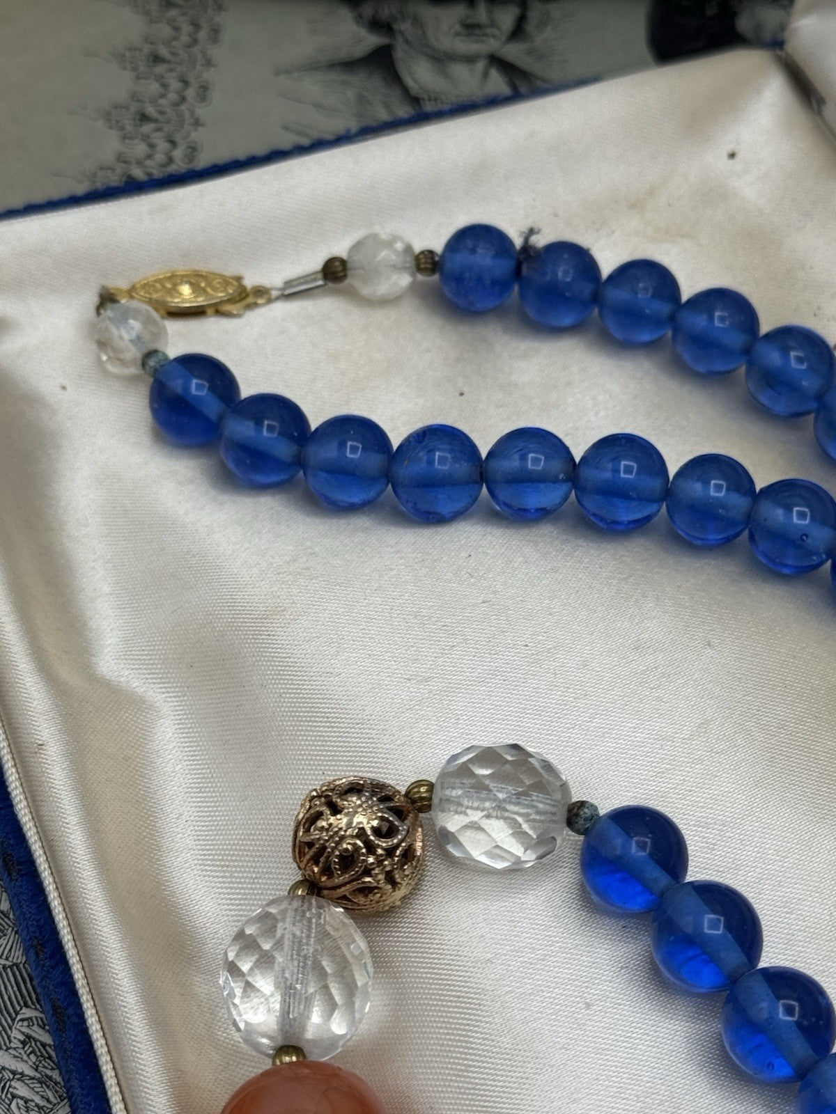 Vintage Faceted Glass Blue Glass Beads ESTATE FIND 25”