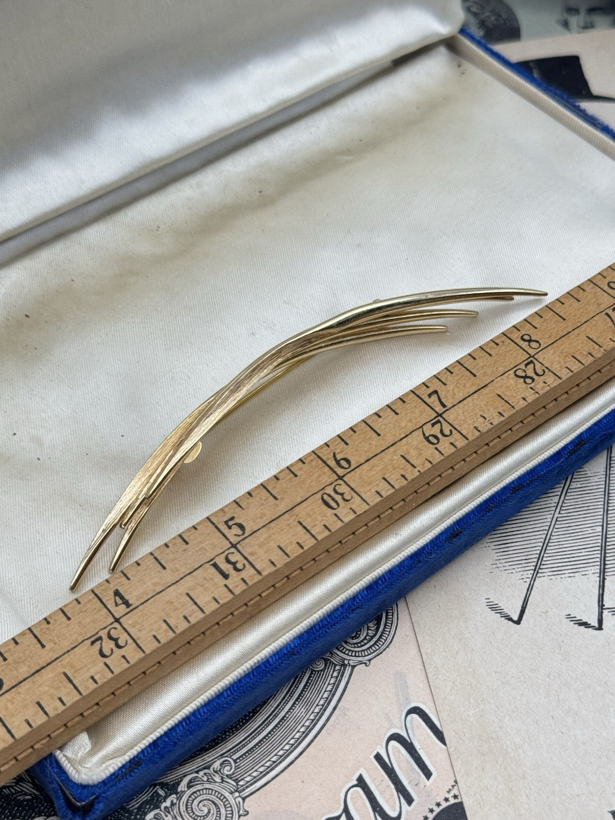 Vintage 1959 GROSSE Made In Germany Goldtone Brooch Pin 4.75”l SIGNED “Jewelry maker for 50 years for Christian Dior”