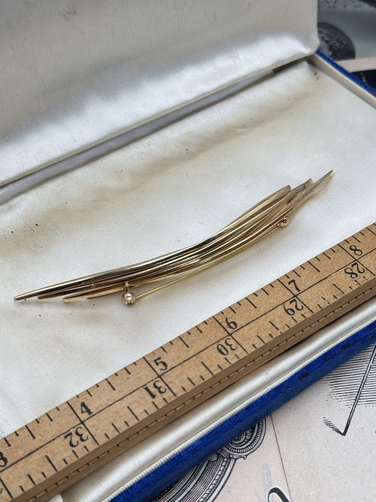 Vintage 1959 GROSSE Made In Germany Goldtone Brooch Pin 4.75”l SIGNED “Jewelry maker for 50 years for Christian Dior”