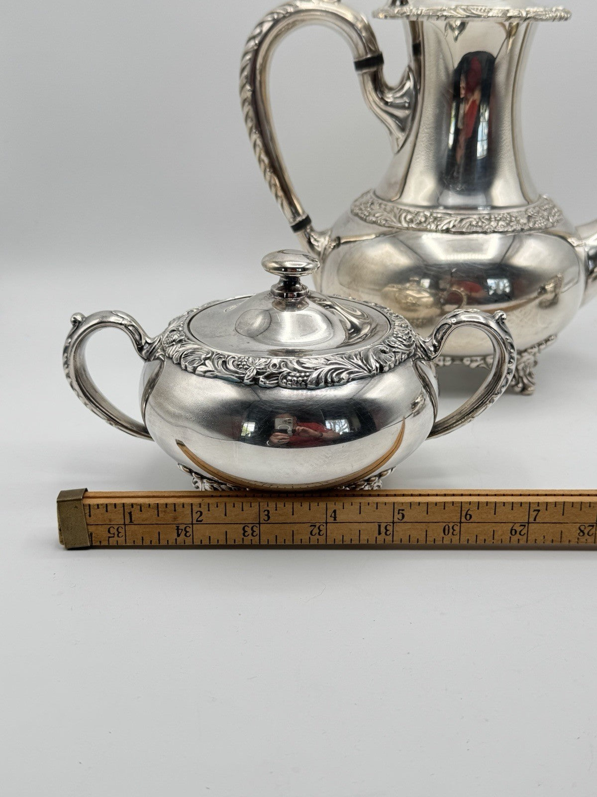 Antique Wilcox IS Silverplate Leaf Coffee Tea Pot Set Sugar Creamer Manor